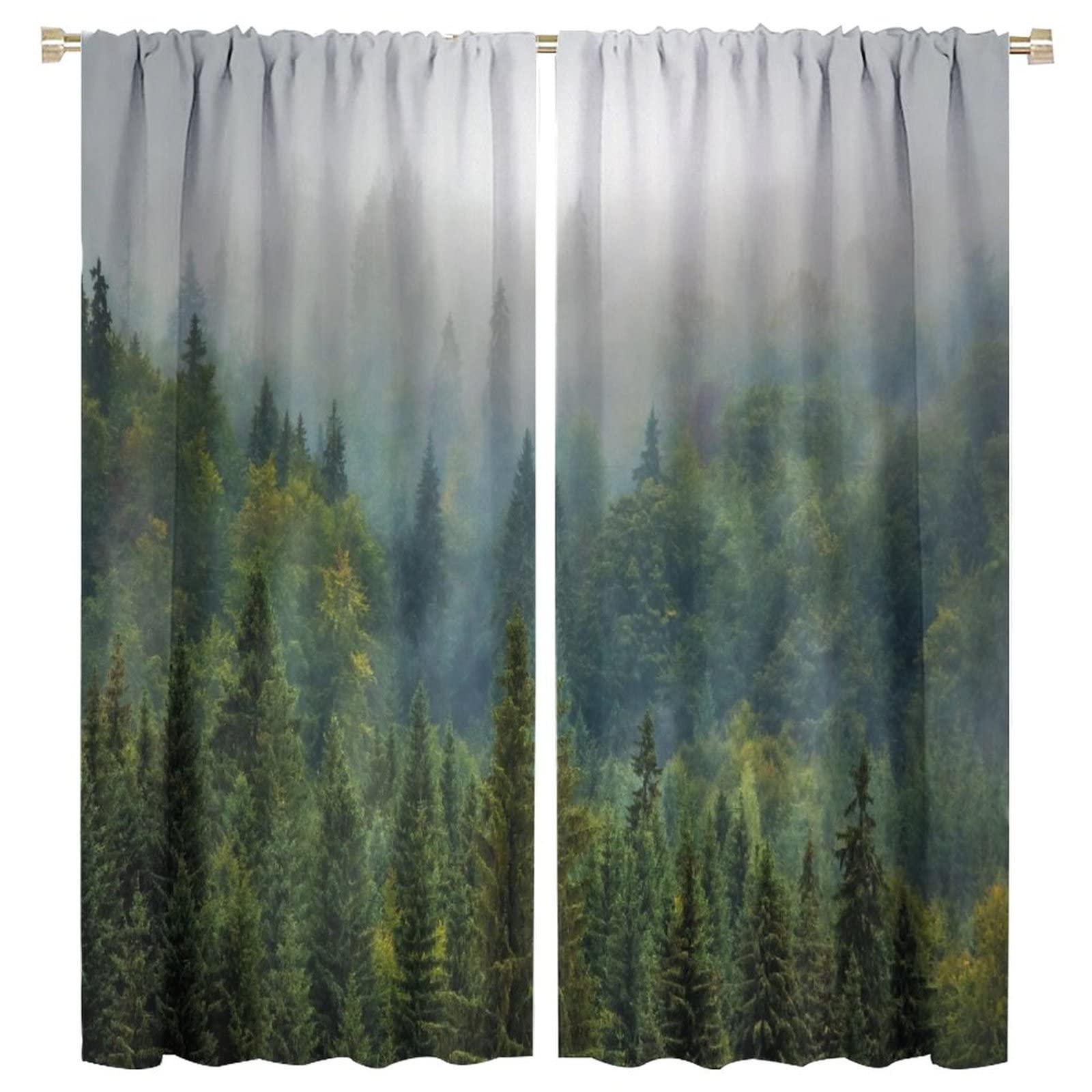Misty Forest Blackout Curtains 63x72 Inch - Foggy Mountain & Mysterious Nature Print Window Drapes for Living Room, Bedroom, Kitchen - Perfect for Home Decor & Light Blocking