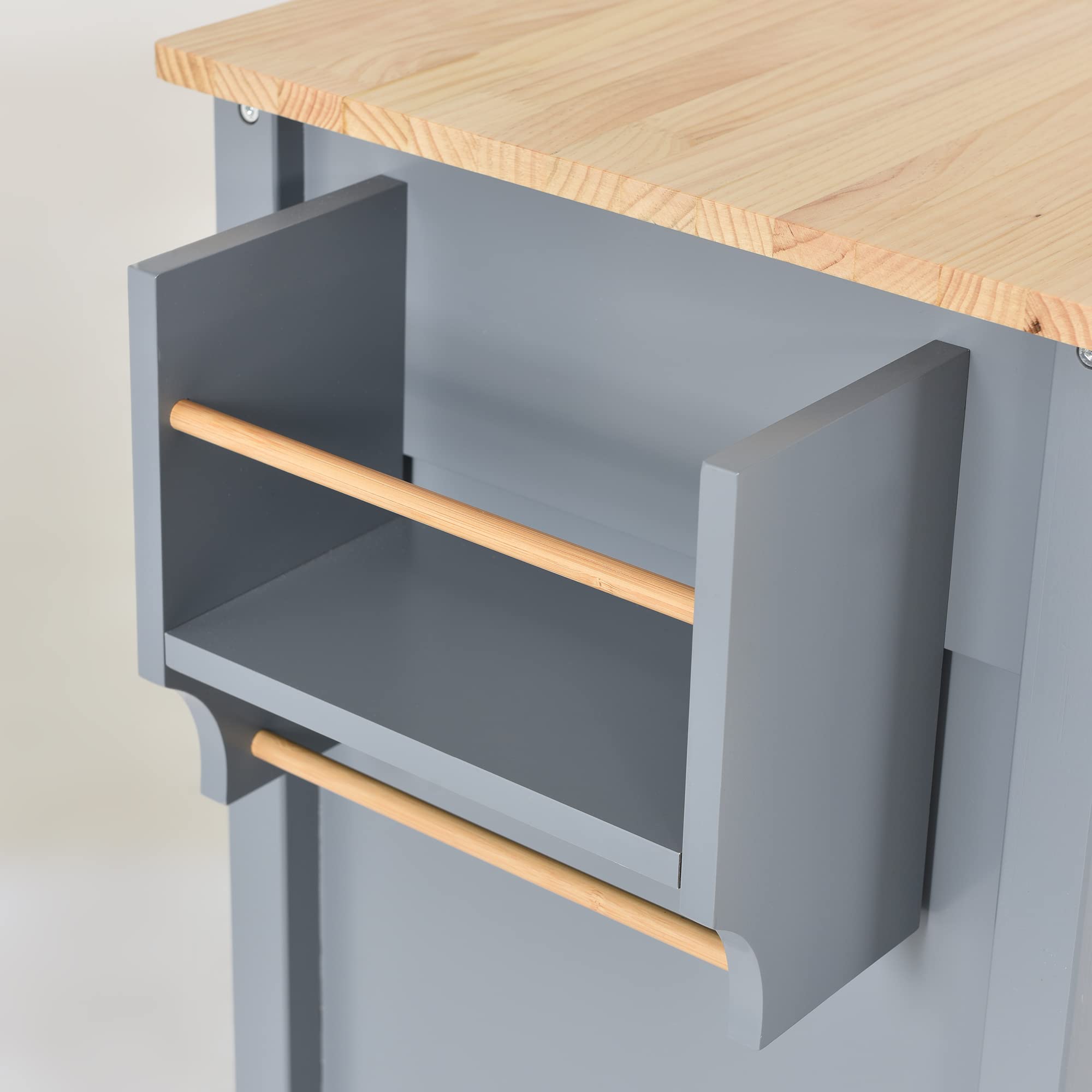 P PURLOVE Wood Kitchen Island Cart with Locking Wheels - Rolling Utility Cart with 2 Drawers, 4 Door Cabinet, Storage Shelf, Spice Rack & Towel Rack - Perfect for Small Kitchens, Pantry Organization & Mobile Cooking Station