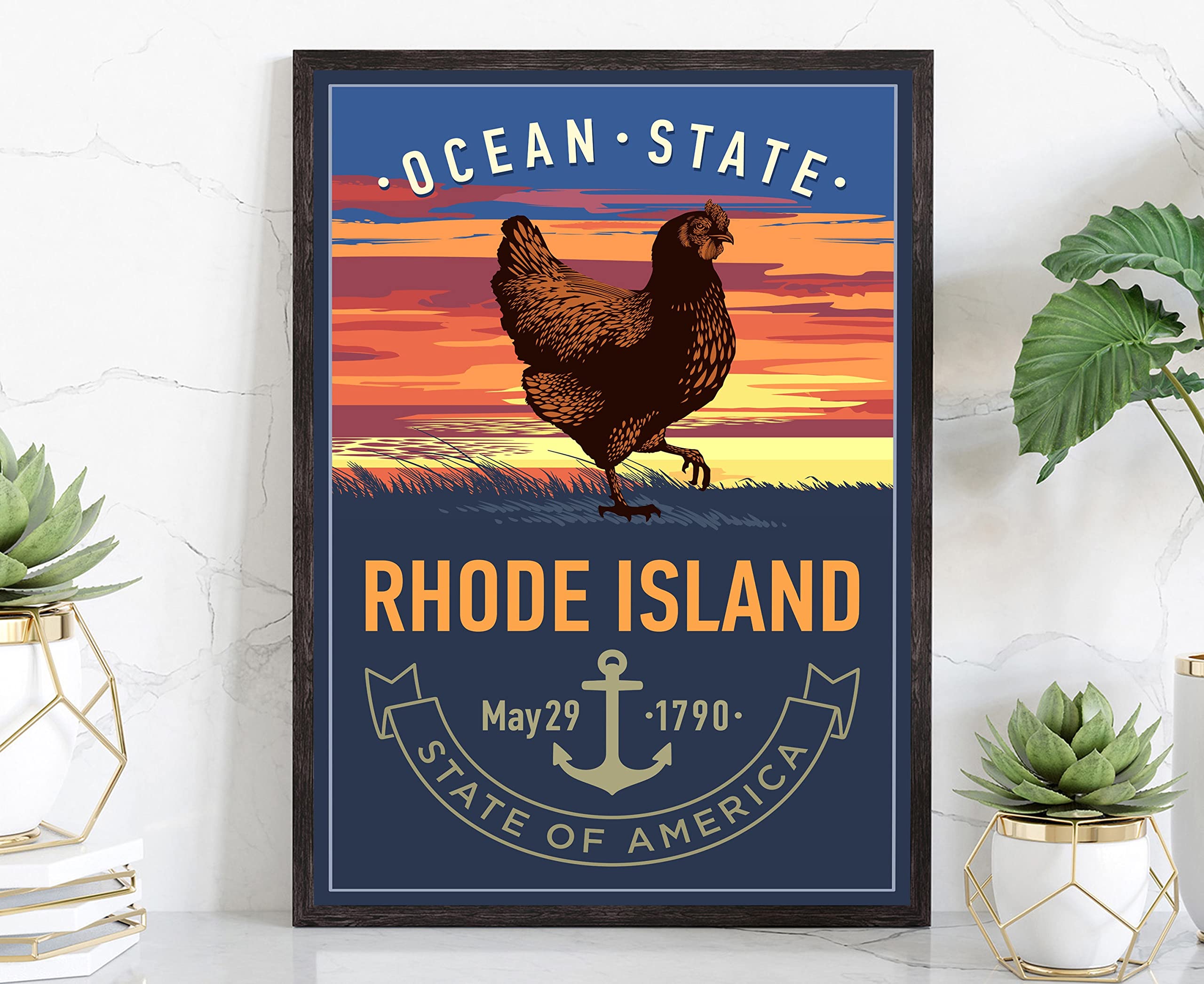 Rhode Island State Poster Print - Vintage Travel Wall Art with State Emblem | 16x20 Inches | Perfect for Home, Office & Classroom Decor | USA Made