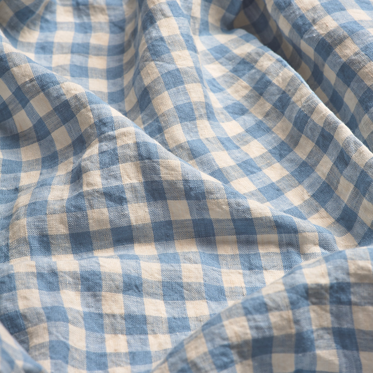 Premium 100% Linen Flat Sheet - Soft & Breathable Blue Gingham Pattern - Perfect for Bedroom, Guest Room & Vacation Homes