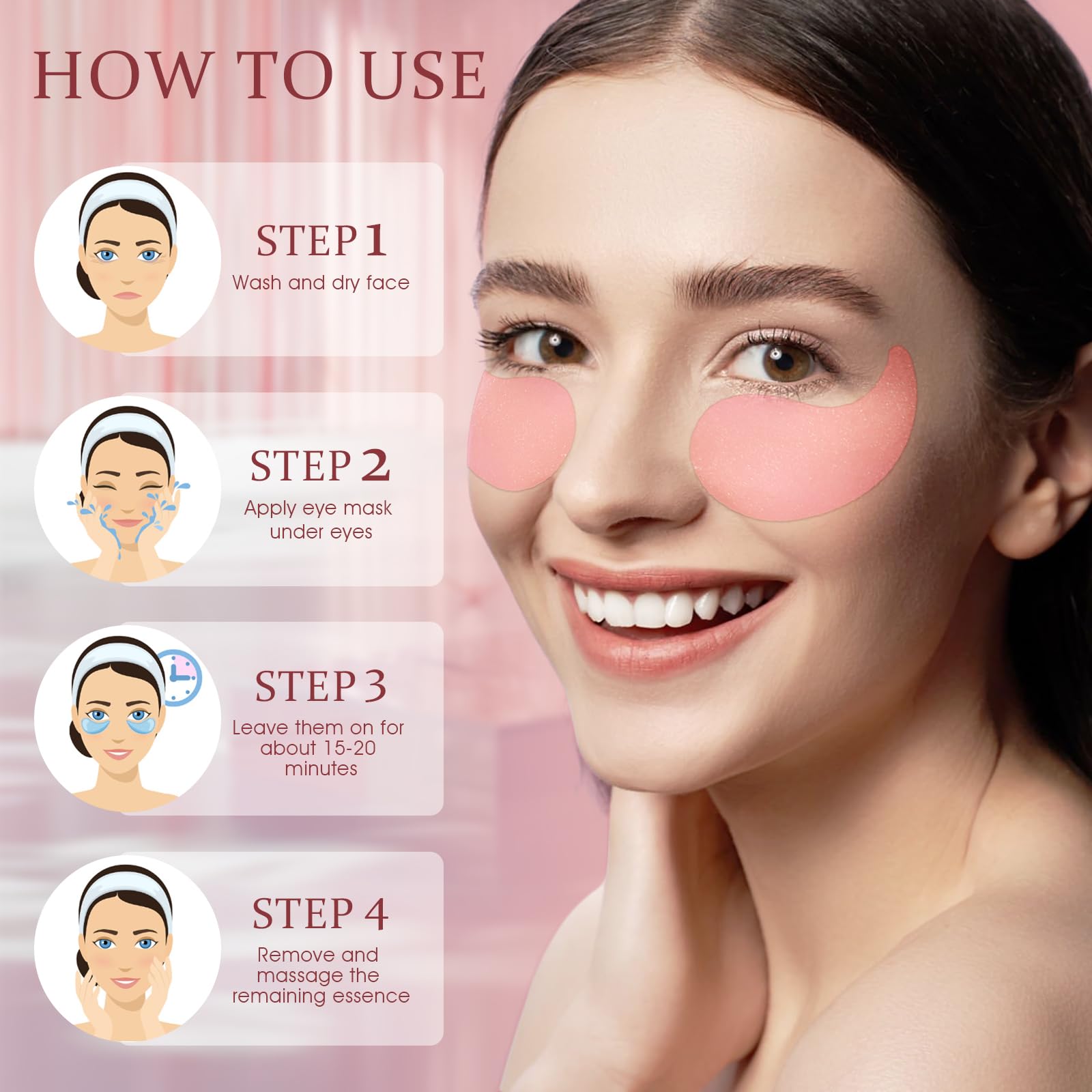 Under Eye Patches for Puffy Eyes & Dark Circles - Collagen & Hyaluronic Acid Eye Masks for Fine Lines, Wrinkles & Eye Bags Treatment - Hydrating & Moisturizing Pink Eye Patches (60 Pcs) - Perfect for Morning Skincare Routine & Travel Essentials