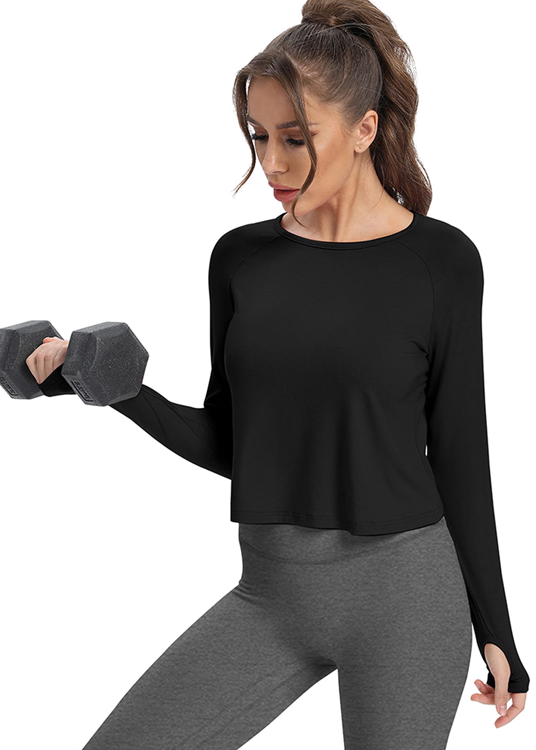 Bestisun Women's Long Sleeve Athletic Shirts - Workout, Yoga & Gym Crop Tops - Moisture-Wicking & Breathable Activewear for Running, Fitness & Training