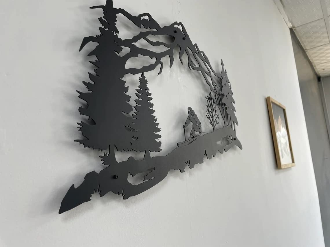 DEKADRON Metal Skier Wall Art - Mountain & Trees Themed Metal Wall Decor - Perfect Ski Lover Gift for Home & Cabin Decoration - 30
