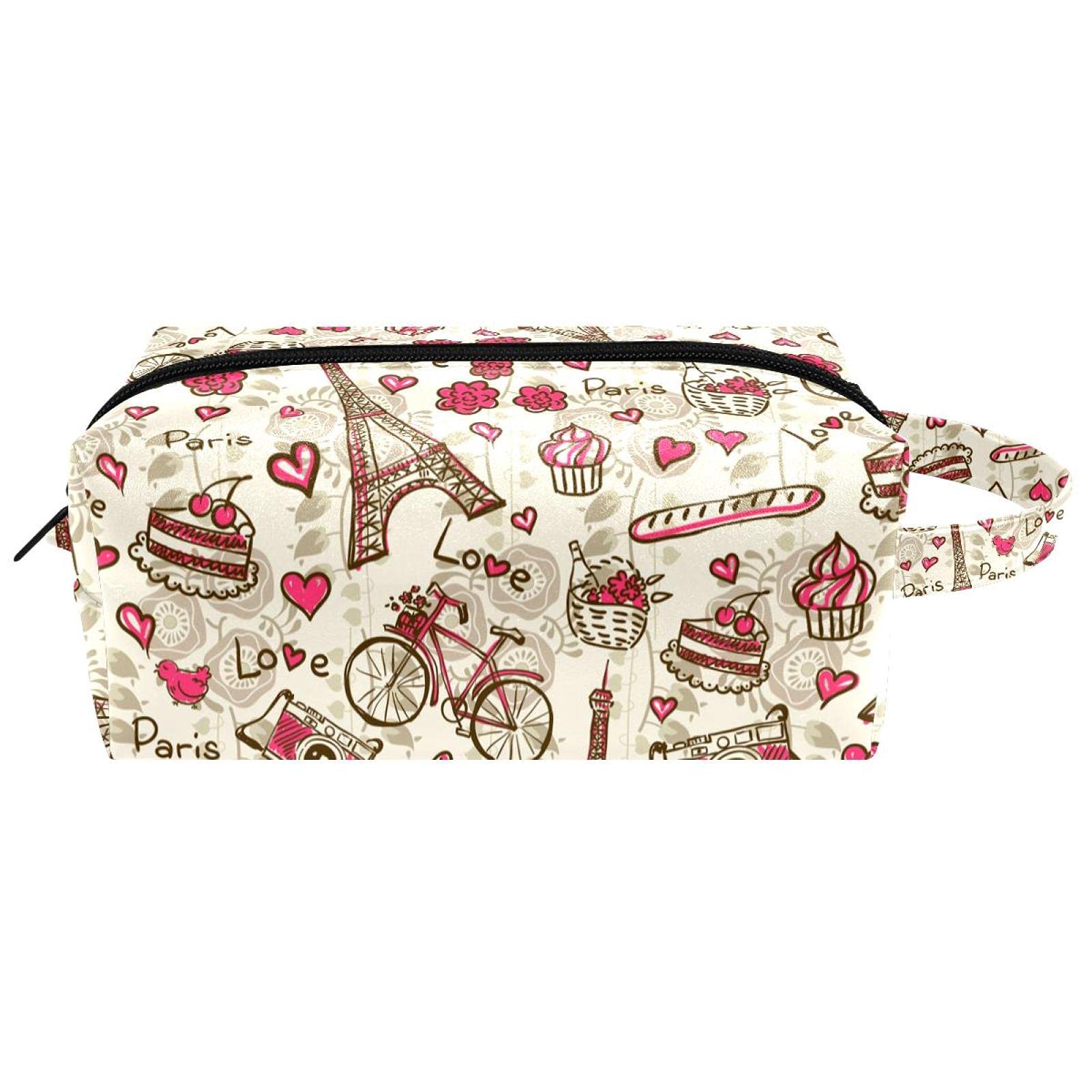 Paris Eiffel Tower Leather Cosmetic Bag - Waterproof Travel Makeup Pouch with Handle - Multifunctional Square Organizer for Women & Girls - Perfect for Travel, School, and Daily Essentials Storage