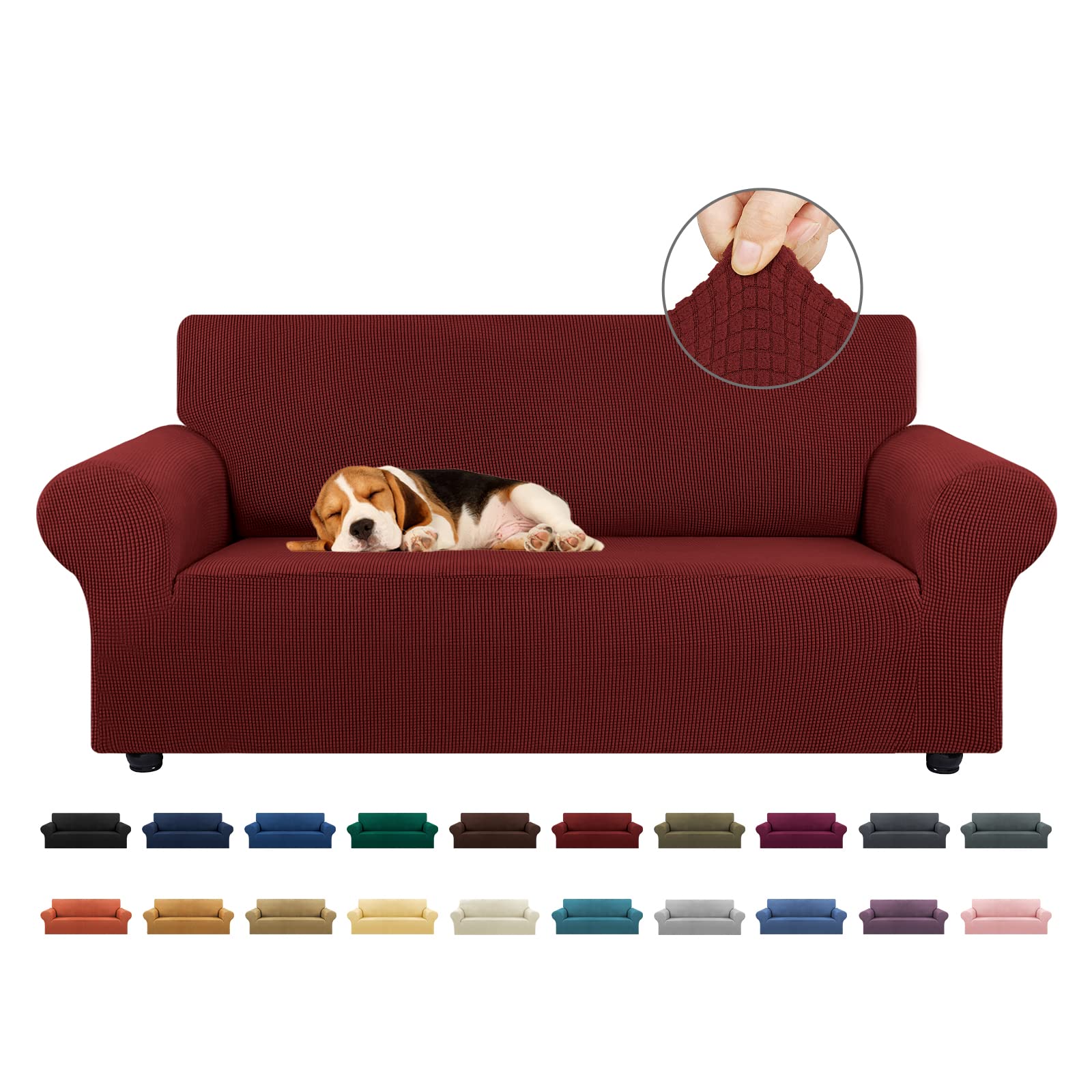 Stretch Loveseat Sofa Cover Slipcover - Jacquard Small Checked Furniture Protector for 2 Cushion Couch (55