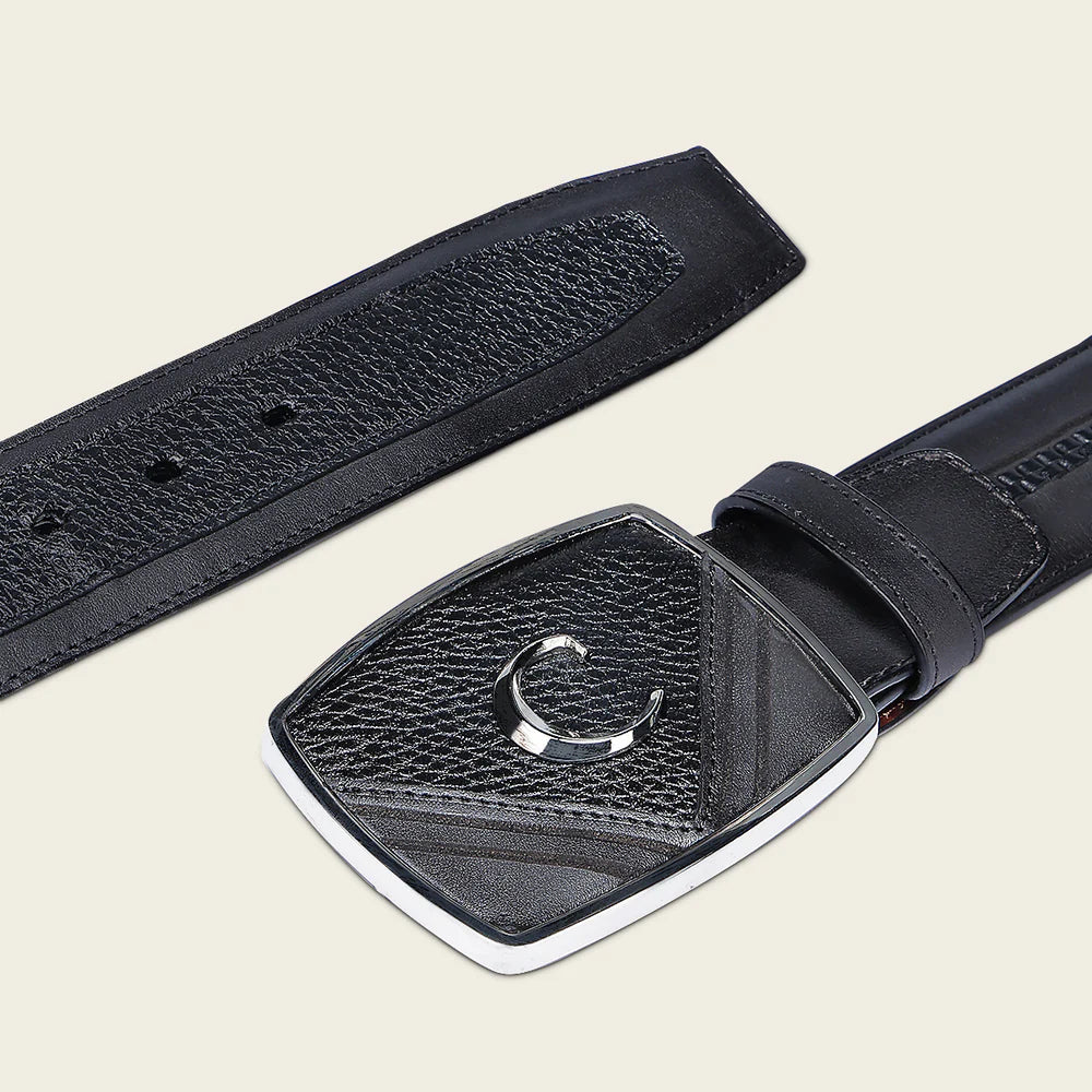 Cuadra Black Western Fashion Deer Belt for Men - Genuine Leather Cowboy Belt with Buckle - Perfect for Rodeo, Country Music Festivals & Western Outfits