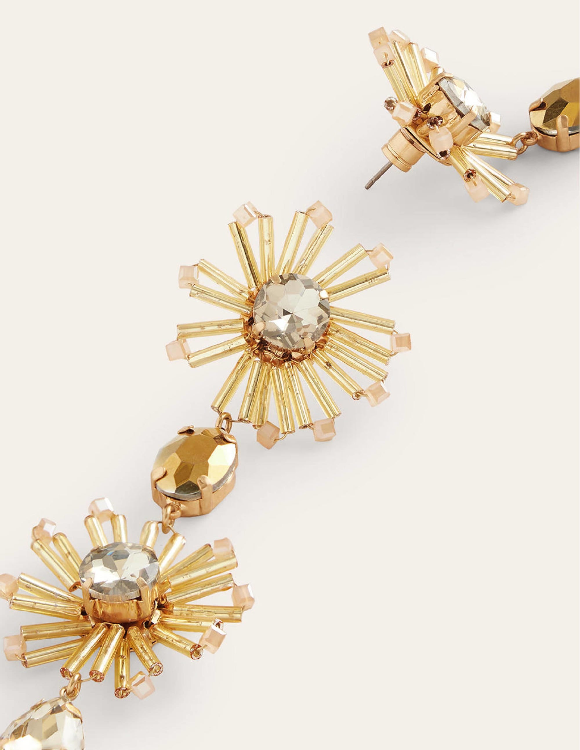 Gold Beaded Floral Drop Earrings for Women - Elegant Dangle Jewelry for Parties, Weddings & Special Occasions