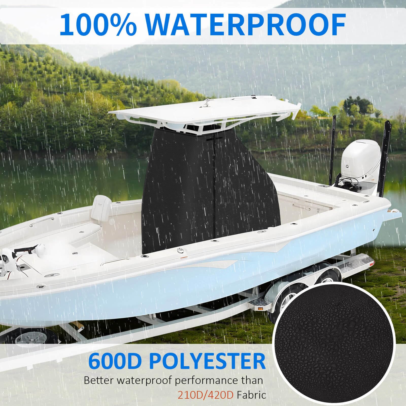 Heavy Duty 600D Waterproof T-Top Boat Cover - 94