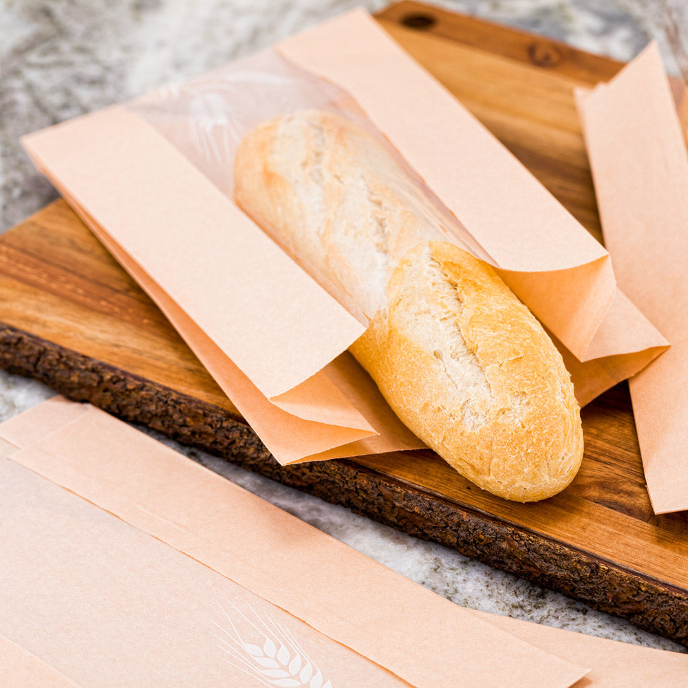 Eco-Friendly Brown Paper Bread Bags - Micro Perforated, Greaseproof, Wheat Pattern (5.75