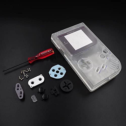Original Gameboy DMG-01 Full Housing Shell Replacement Kit with Screwdriver - Clear White Case Cover for Classic GB Console Repair | Gaming Accessories & Retro Console Restoration