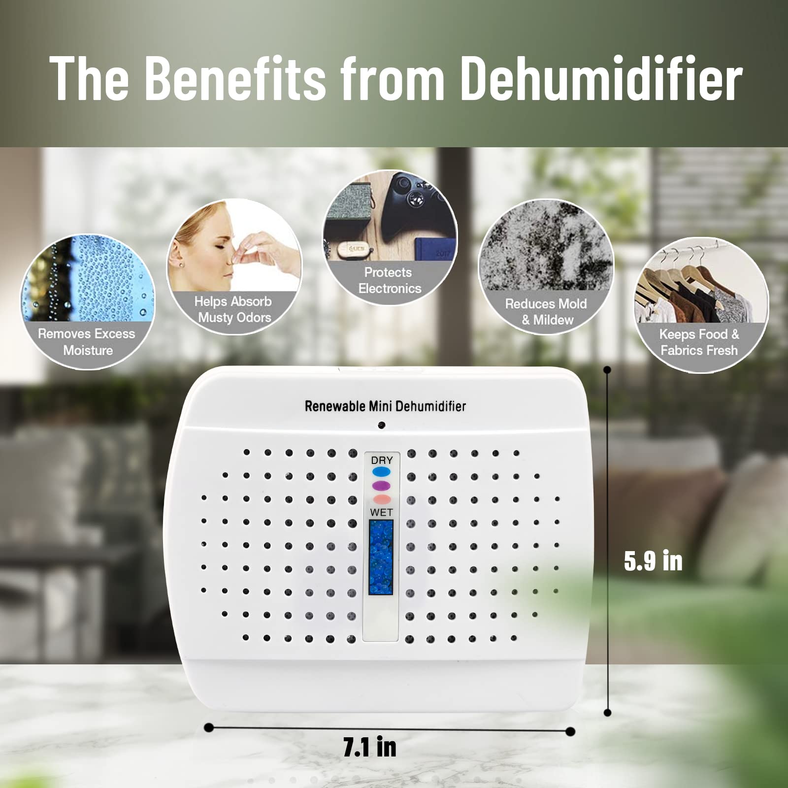 Rechargeable Small Dehumidifier for Home - Portable Moisture Absorber for Closet, Bathroom, Cabinet & Gun Safe | Compact & Renewable Air Dryer to Prevent Mold & Rust | Perfect for Basements, RVs & Small Spaces