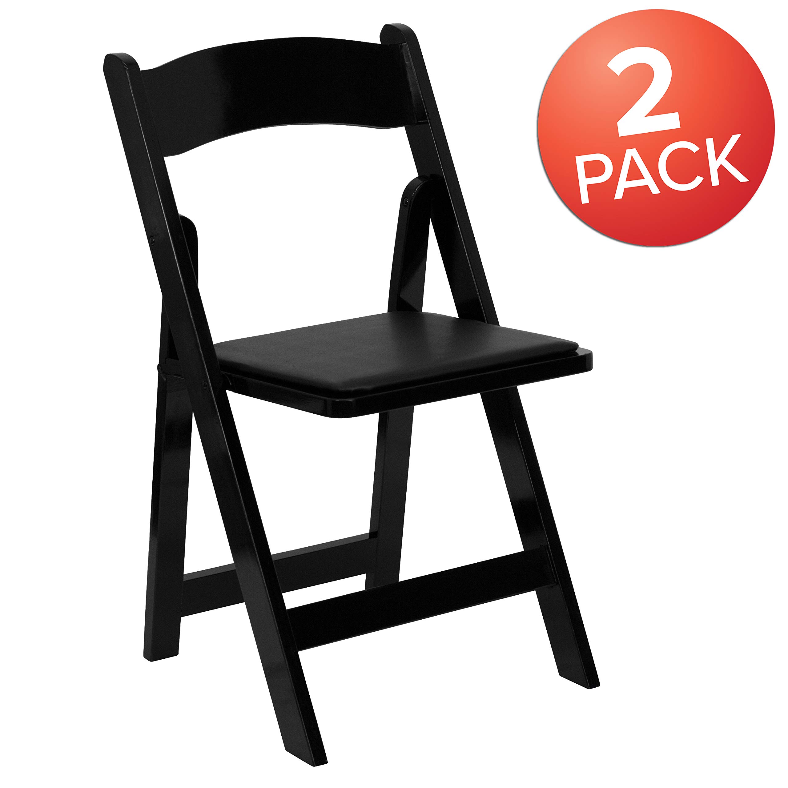 2 Pack Black Wood Folding Chairs with Vinyl Padded Seats - Sturdy & Comfortable for Indoor/Outdoor Events, Parties, Weddings & Home Use