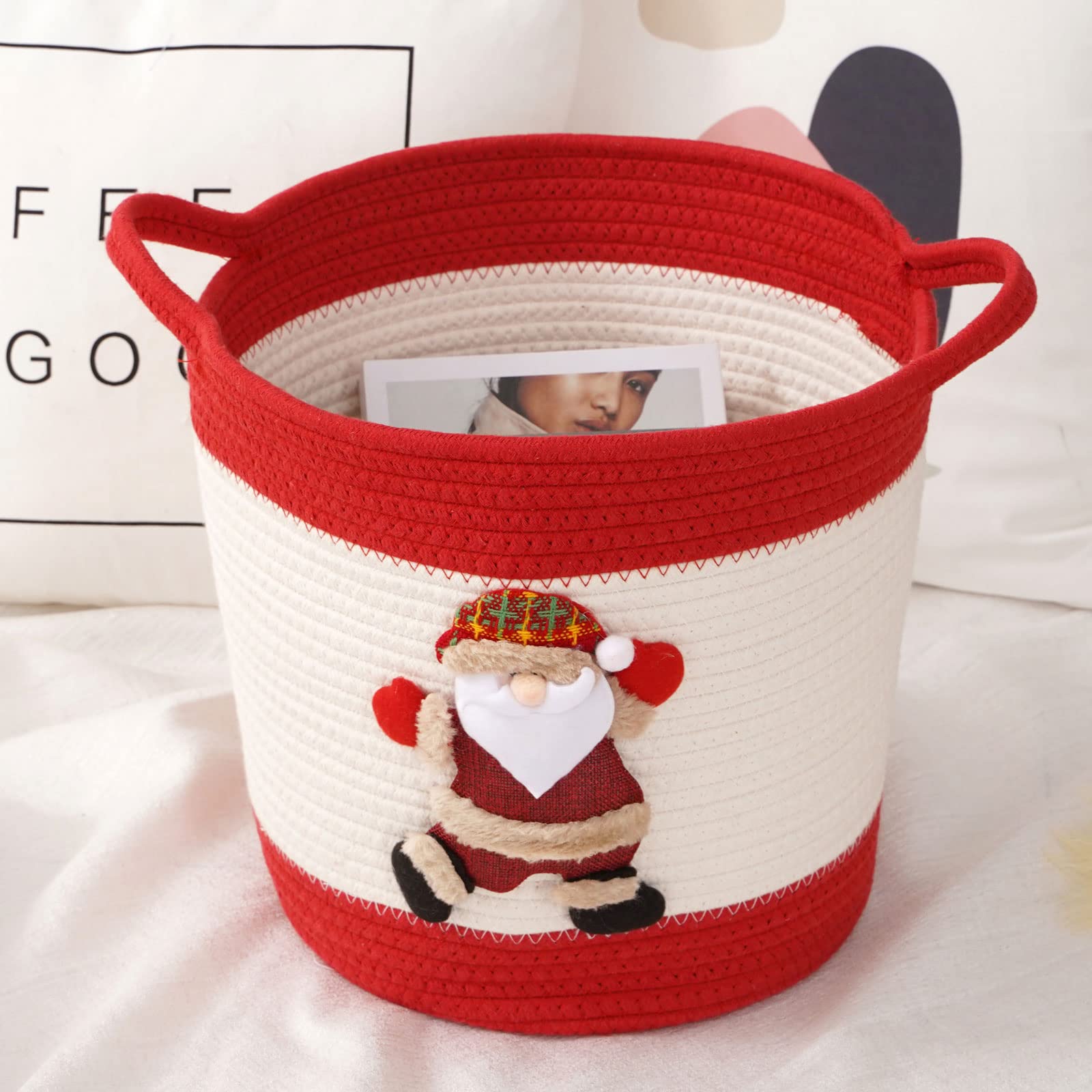 Christmas Santa Claus Storage Basket - Holiday Home Decor & Gift for Mom, Teen Girls - Boho Style Toy, Clothes & Miscellaneous Organizer - Perfect for Festive Decor, Bedroom & Living Room Storage