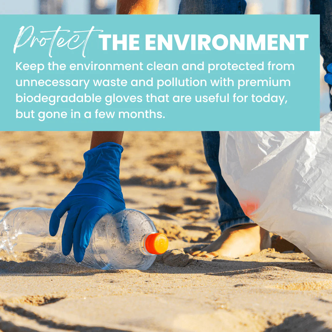 Eco-Friendly Biodegradable Nitrile Gloves - Blue, 100 Count - Perfect for Medical, Food Service & Household Cleaning