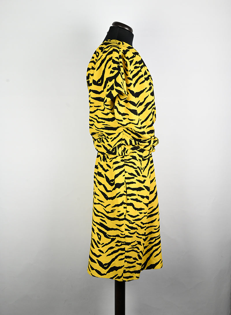Saint Laurent Yellow and Black Animal Print Dress Size 40 - Perfect for Evening Parties and Special Occasions