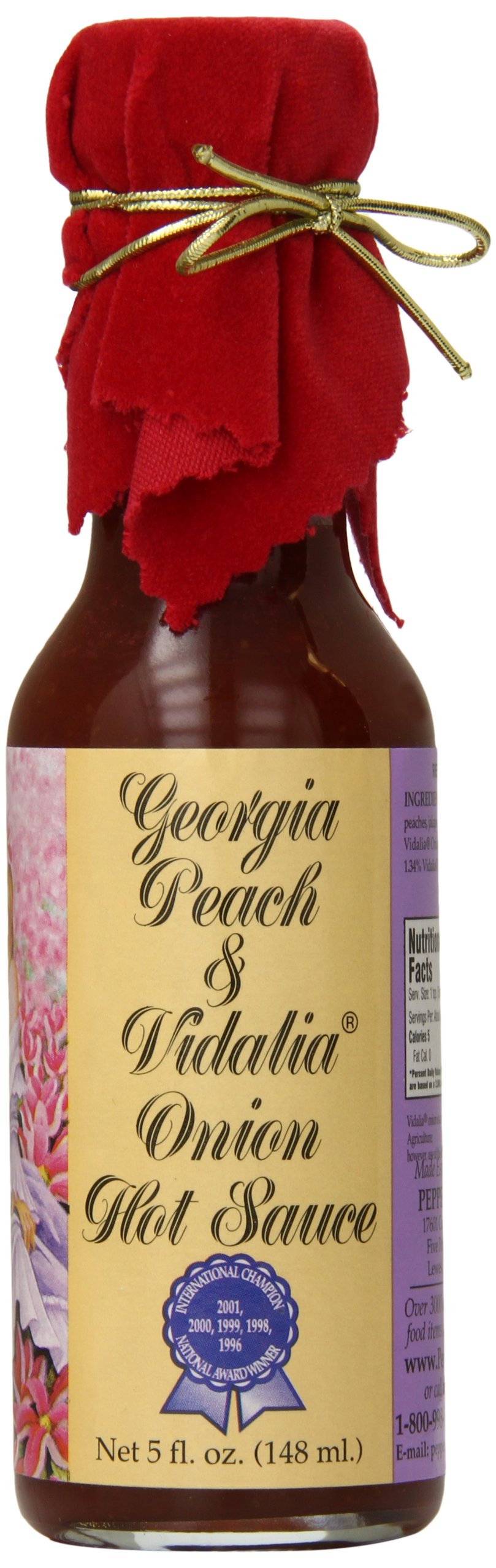 Pepper's Georgia Peach & Vidalia Onion Hot Sauce - Sweet & Spicy Flavor - 5 oz Bottle - Perfect for BBQ, Wings, Burgers & Southern Cooking