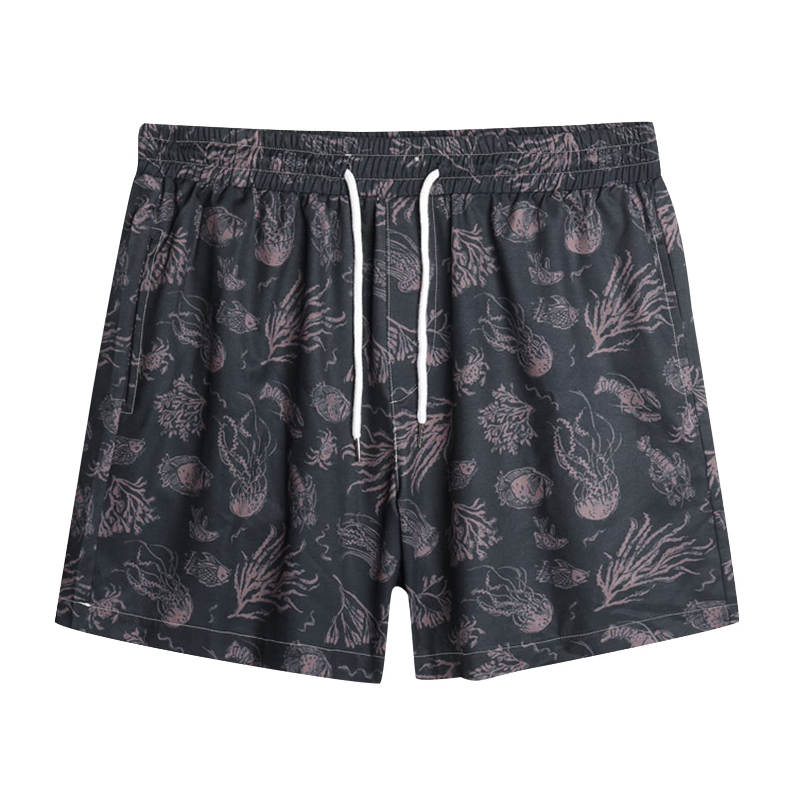 **Men's Quick-Dry Swim Shorts with Drawstring Waist - Printed Ocean Design, Size 34 - Perfect for Beach, Pool & Summer Outdoor Activities**