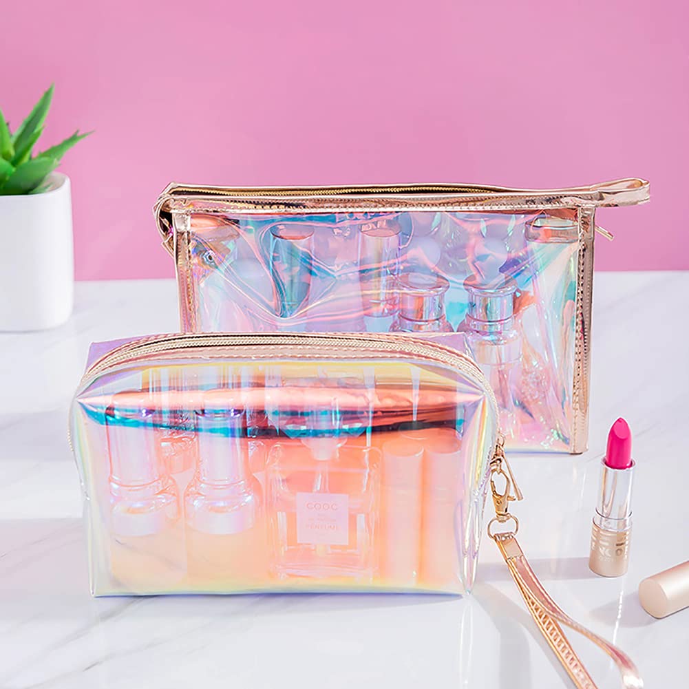 Holographic Makeup Bag Iridescent Cosmetic Pouch - Waterproof Clear Travel Toiletry Organizer for Women & Girls | Perfect for Makeup Storage, Travel Essentials & Jewelry Organization | Great for Gym, Beach, Office & Daily Use | Ideal Gift for Birthdays, Christmas & Special Occasions