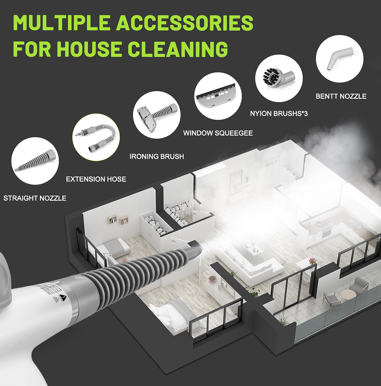**Multi-Surface Handheld Steam Cleaner with 13 Accessories – Powerful Pressurized Steam Shot for Floors, Upholstery, Grout, Windows, Couches & Cars – Safe & Easy Cleaning with Safety Lock (White) – Perfect for Home, Office & Auto Detailing**