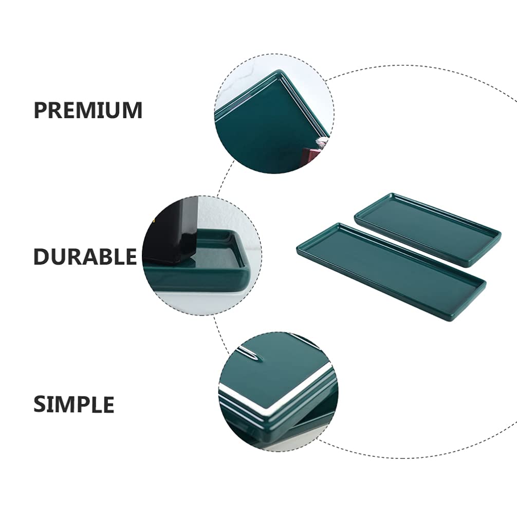 Cabilock 2-Piece Ceramic Vanity Tray Set - Elegant Bathroom Sink Organizer for Jewelry, Makeup, Perfume & Cosmetics - Decorative Storage Tray for Countertop, Bathtub & Vanity - Perfect for Home Spa & Gift Giving (Green)