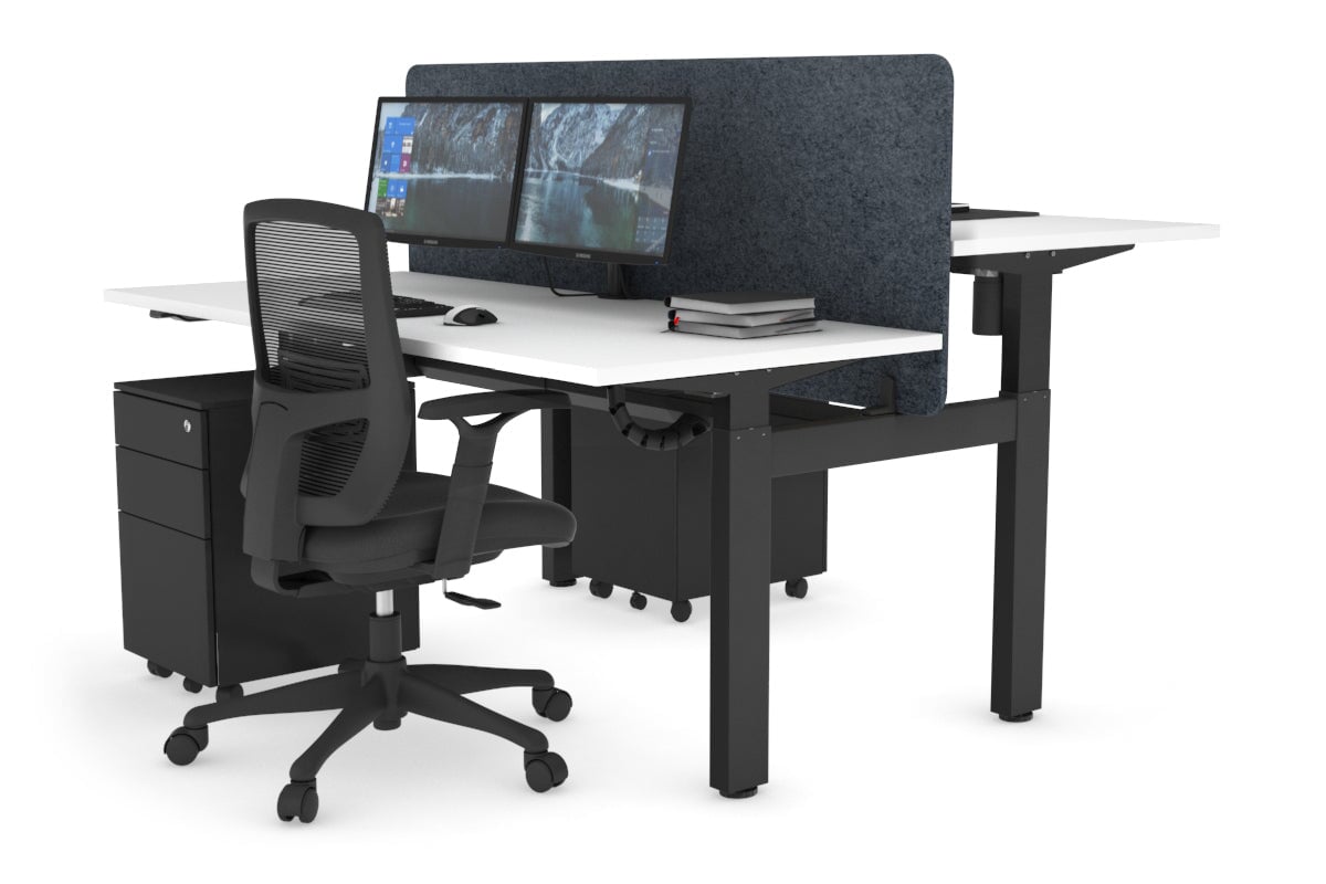 Adjustable 2-Person H Bench Workstation - Black Frame [1400L x 700W] for Office, Home, or Co-Working Spaces - Ergonomic Height Adjustment for Comfortable Seating