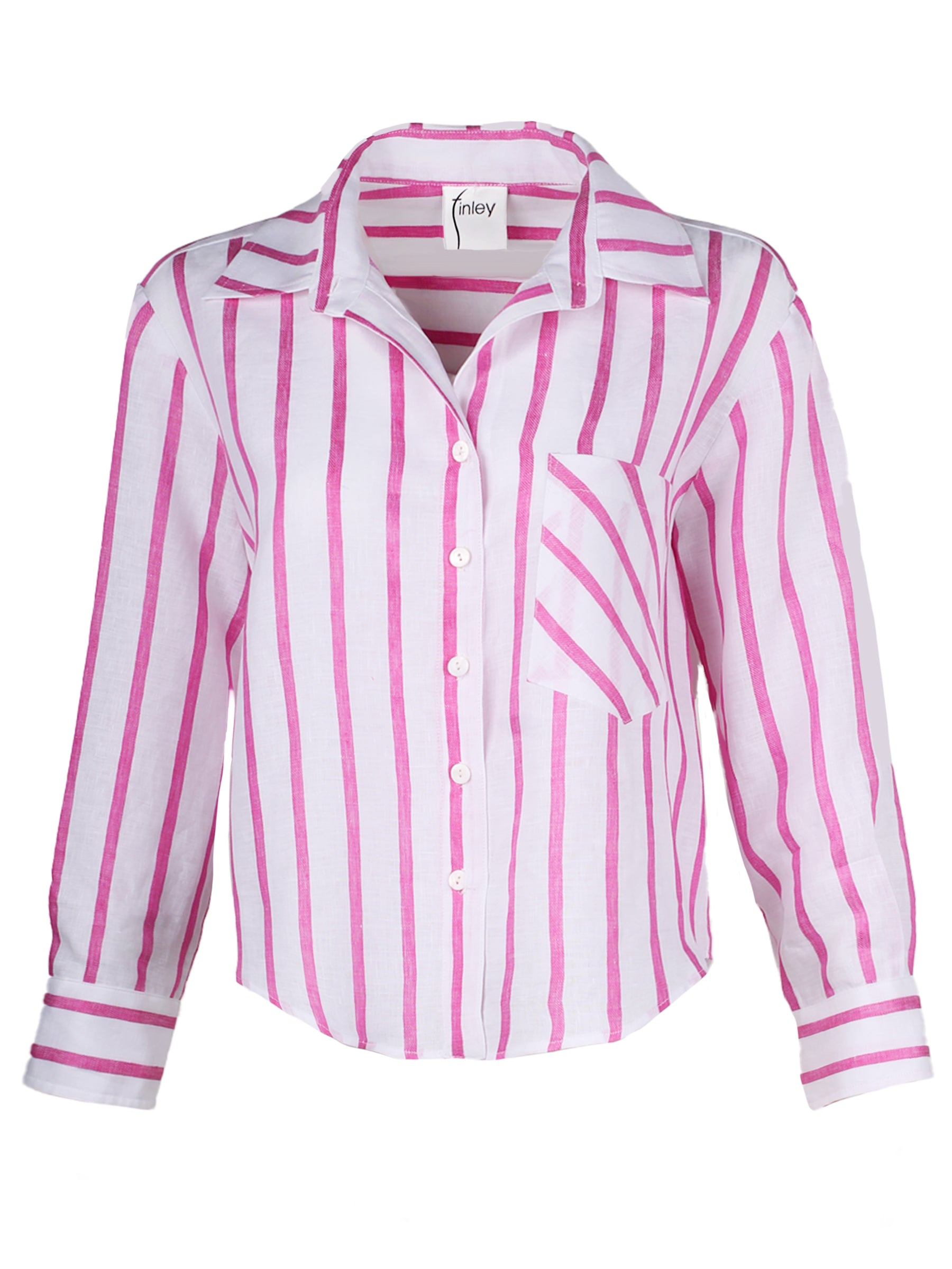 Andie Crop Shirt - Pink & White Striped Women's Top for Casual Wear, Summer Outfits, and Beach Vacations