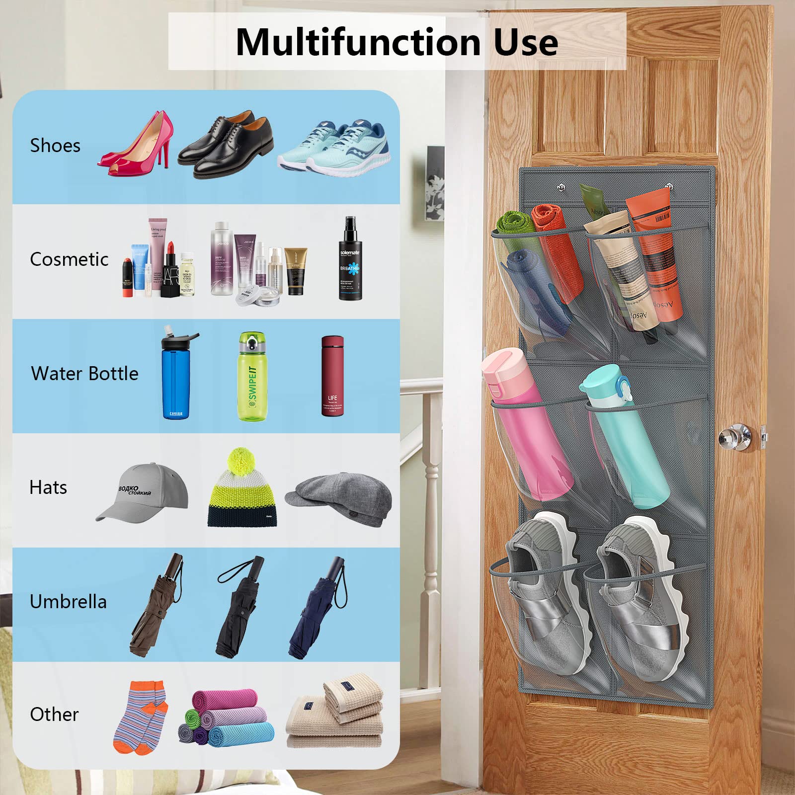 2-Pack Clear Over The Door Shoe Organizer - 12-Pocket Hanging Shoe Rack for Closet with Adhesive Strips, No Drill Wall Mount Shoe Storage for RV, Camper, Dorm & Small Spaces - Space Saving Shoe Organizer for Sneakers, Flats & Heels