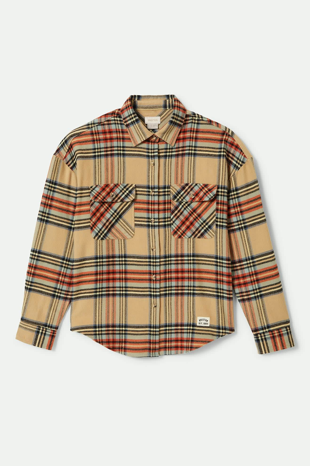 Bowery Women's Classic Long Sleeve Flannel Shirt - Sand, Burnt Brick & Black Plaid - Cozy Fall & Winter Layering for Casual Outfits