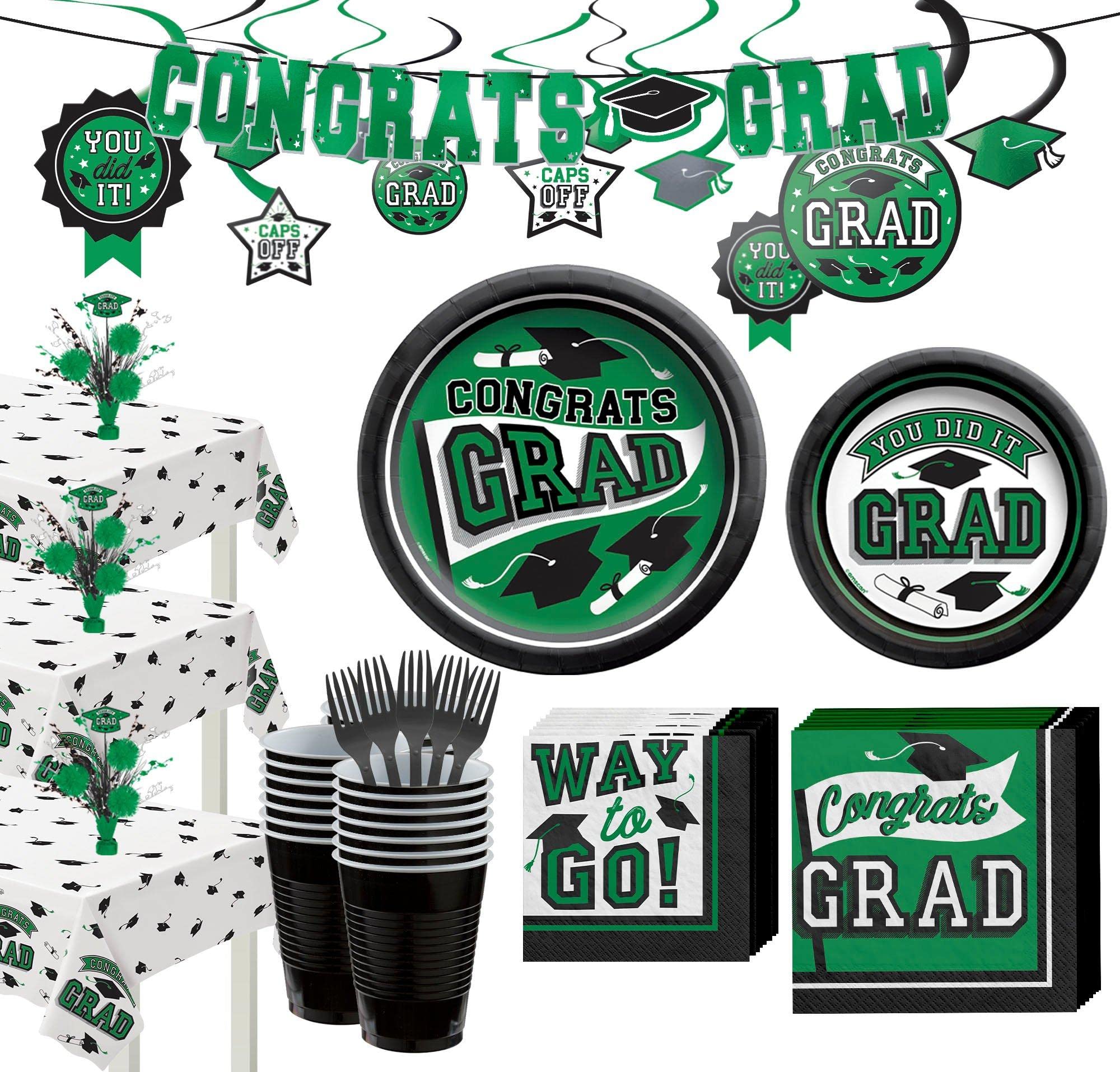 2023 Graduation Party Decorations & Supplies - Super Congrats Grad Green Theme for 54 Guests with Tableware | Perfect for High School & College Graduation Celebrations, Commencement Parties & Grad Night Events
