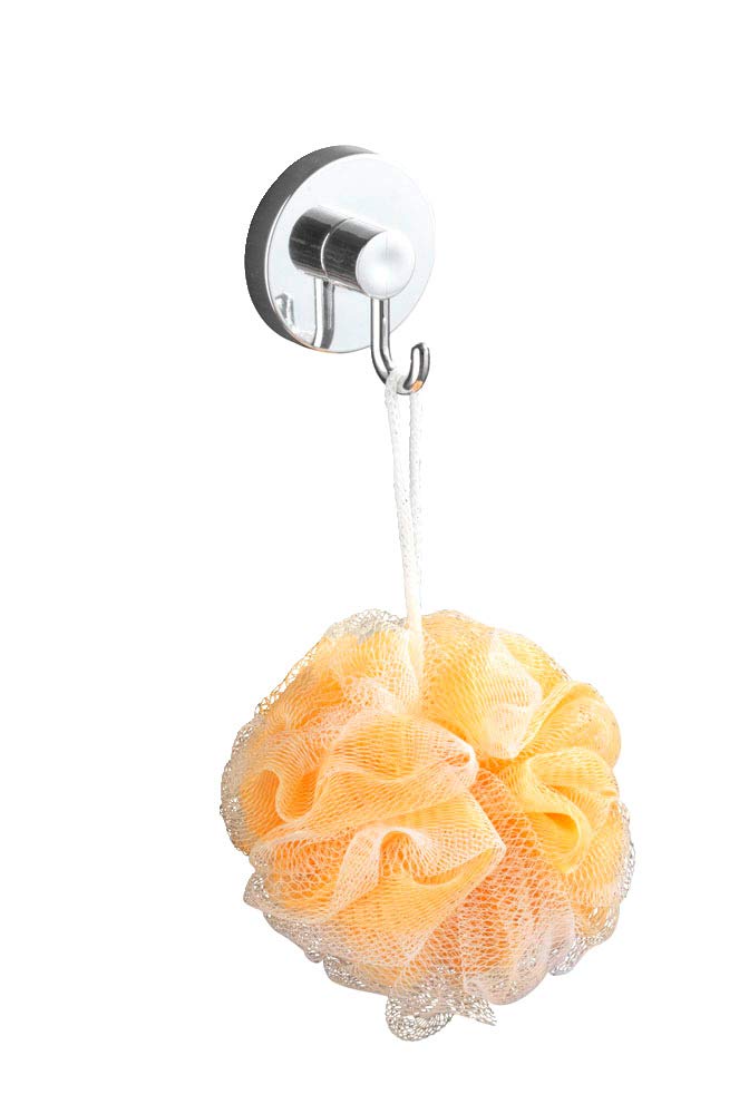 WENKO Vacuum-Loc® Set of 4 Wall Hooks - No Drill Towel Rack & Bathroom Organizer for Kitchen, Bathroom & Home - Chrome-Plated Plastic (6 x 6.7 x 5 cm) - Perfect for Hanging Towels, Robes & Accessories in Small Spaces