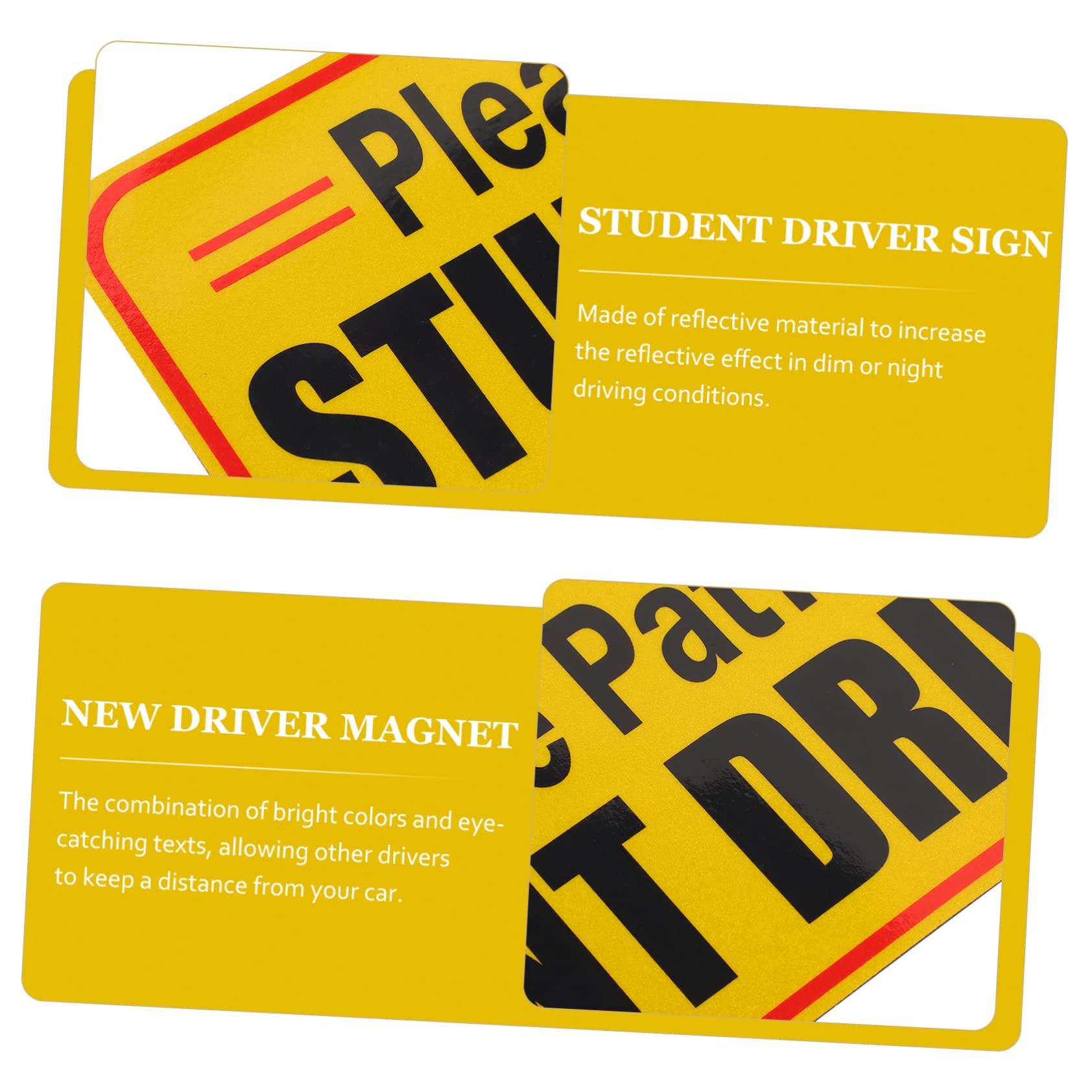 5-Pack Magnetic Reflective Car Stickers for New Student Drivers - Highly Visible Warning Signs with Strong Magnet for Bumper - Perfect for Night Driving Safety & New Driver Identification