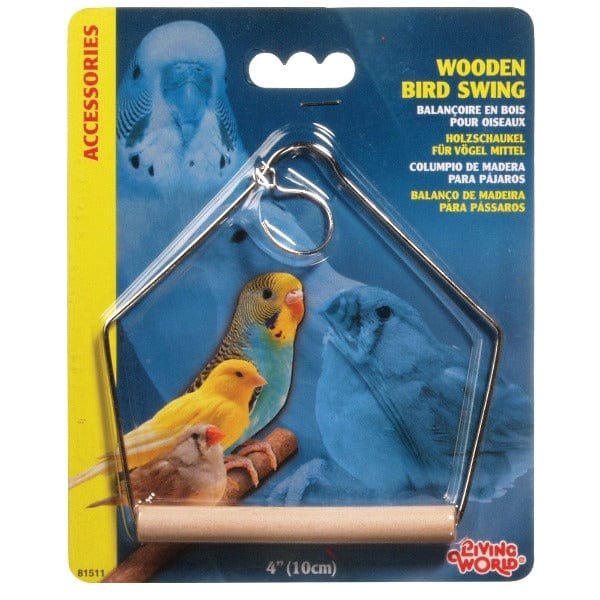 Living World Medium Wooden Perch Swing for Small Birds - Natural Wooden Bird Toy with Hanging Hook for Parakeets, Cockatiels & Finches - Perfect for Cages & Aviaries