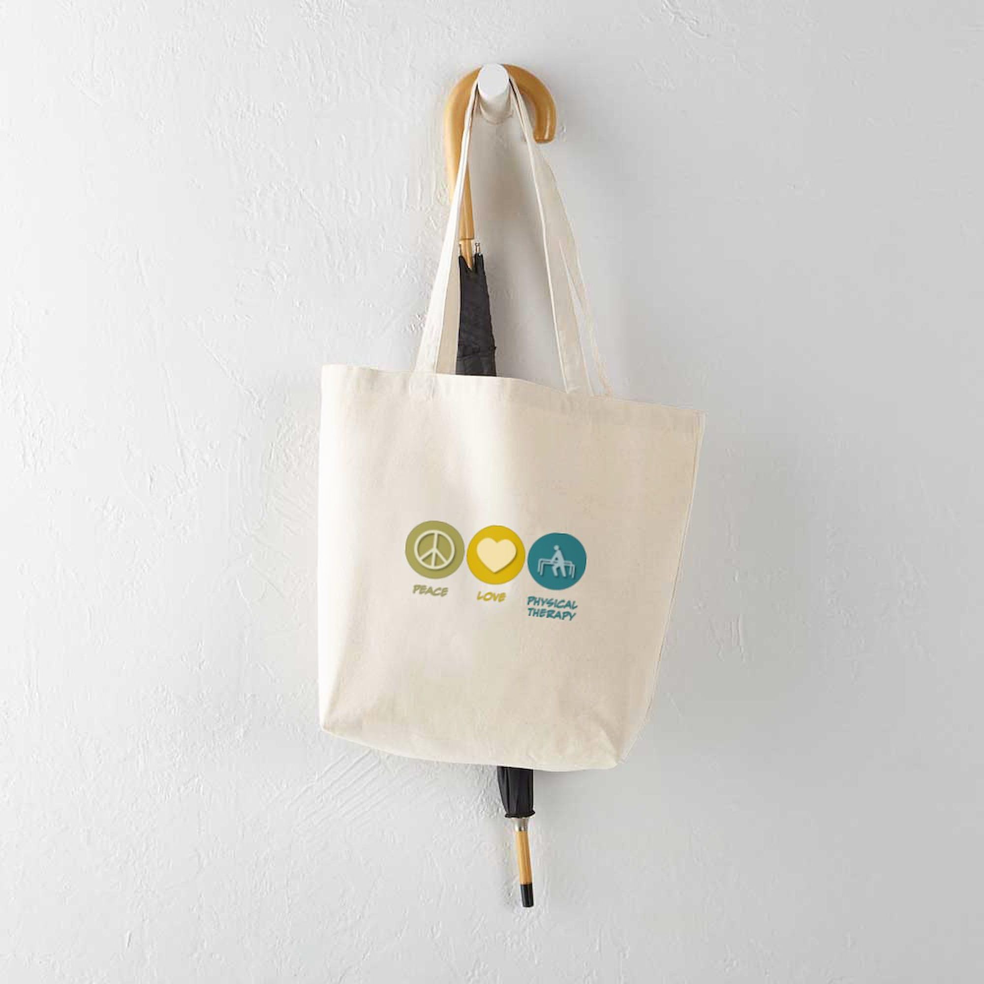 Peace Love Physical Therapy Tote Bag - Natural Canvas Reusable Shopping Bag for Therapists, Patients & Healthcare Workers | Eco-Friendly Grocery, Work & Gym Bag