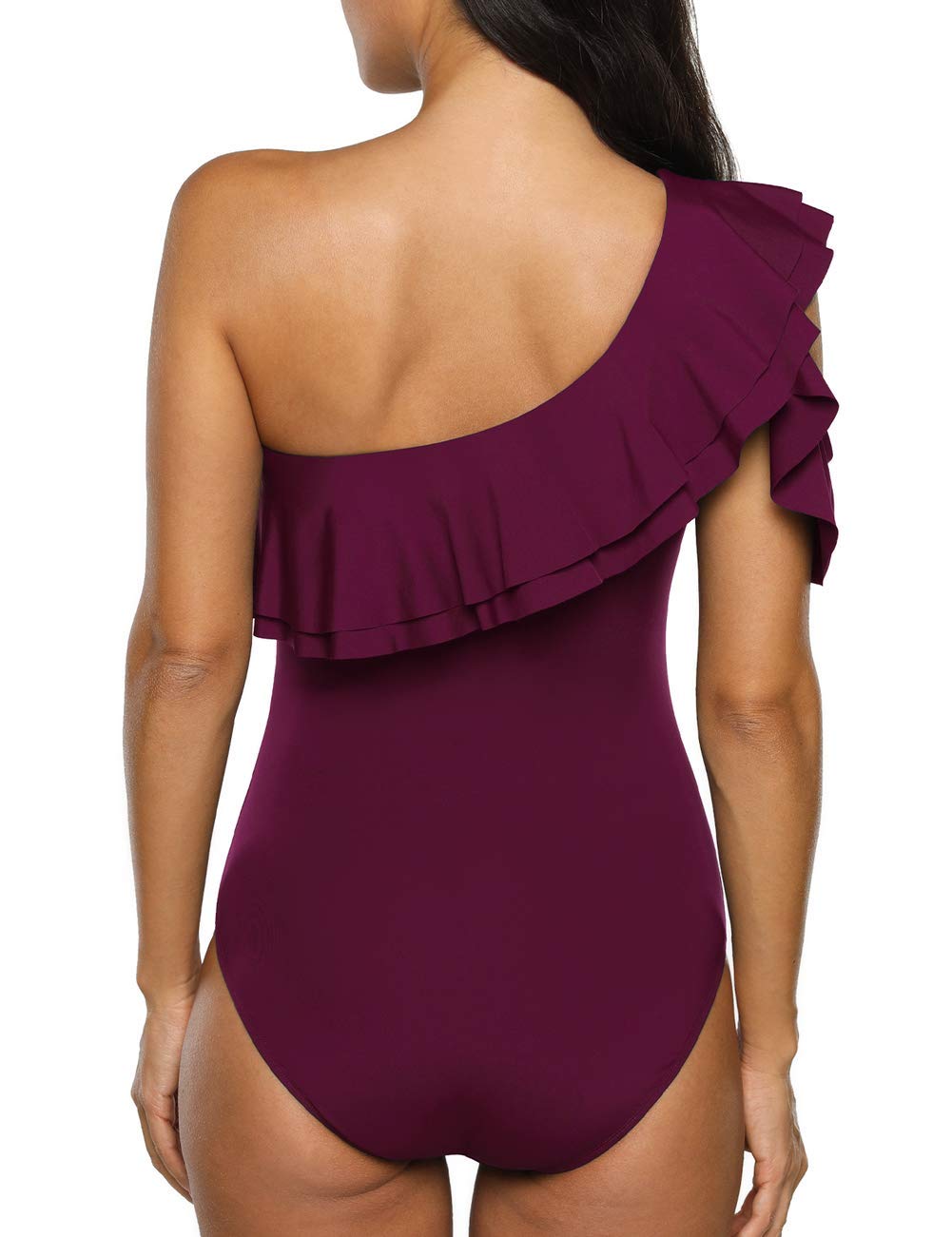 Hilor Women's One Shoulder Asymmetric One Piece Swimsuit Ruffled Bathing Suit - Sexy Beachwear for Pool, Vacation & Summer Fashion