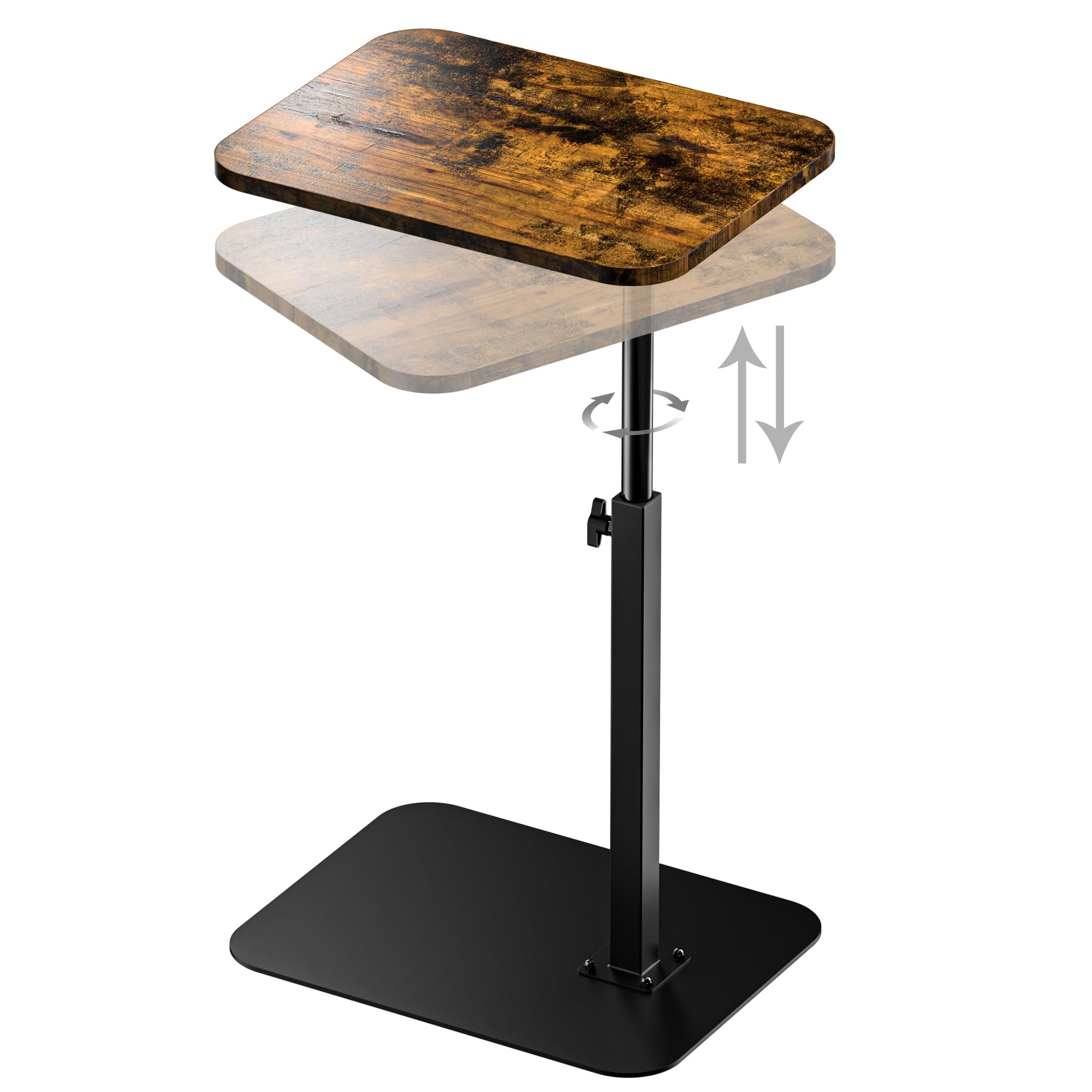 Heavy Duty Swivel Adjustable Height C-Shaped Side Table - Sofa Tray with Metal Base for Couch, Bed, Bathroom & Study | Multi-Functional TV Tray for Eating, Snacks, Laptop & Drinks | Perfect for Living Room, Bedroom & Small Spaces