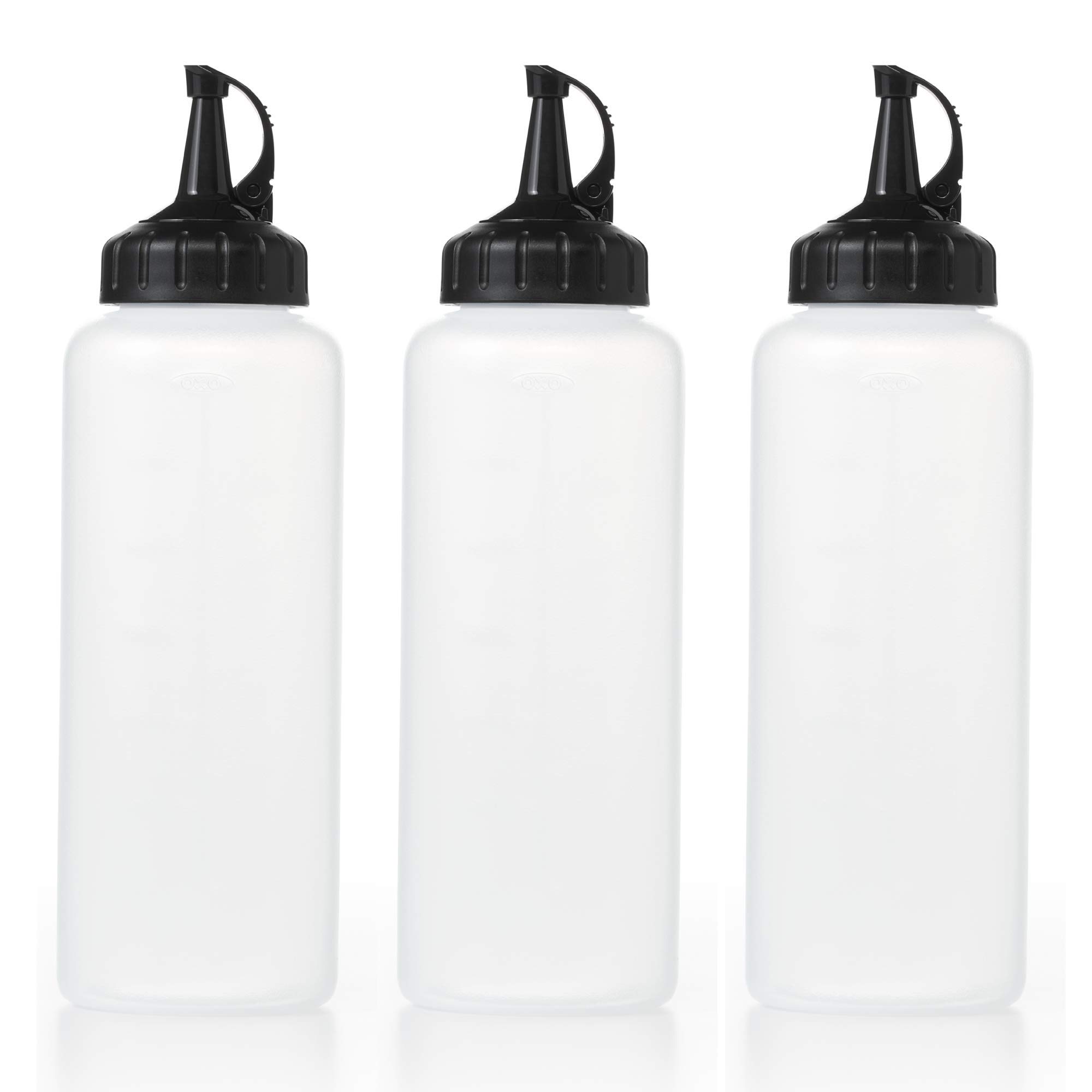 OXO Chef's Condiment Squeeze Bottles (Pack of 3) - 12 oz Medium Plastic Kitchen Squeeze Bottles for Sauces, Dressings & Oils - Perfect for Restaurants, Home Kitchens & BBQ Parties