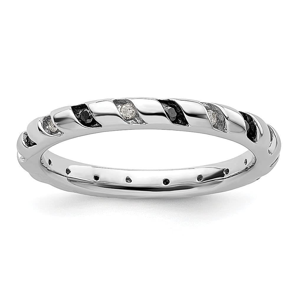 925 Sterling Silver Black & White Diamond Stackable Ring for Women - Elegant Fine Jewelry Gift for Her - Perfect for Anniversaries, Birthdays & Special Occasions