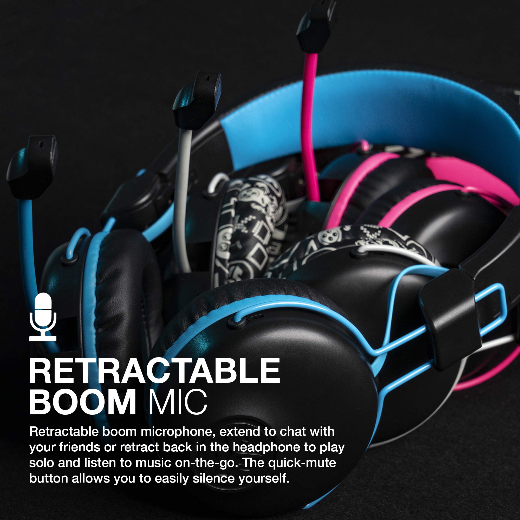 JLab JBuddies Play Wireless Gaming Headset for Kids - 22+ Hour Battery, Bluetooth 5, 60ms Low Latency, Retractable Mic - Compatible with Mobile, PC & Consoles (Black) - Perfect for Gaming, Online Classes & Virtual Learning