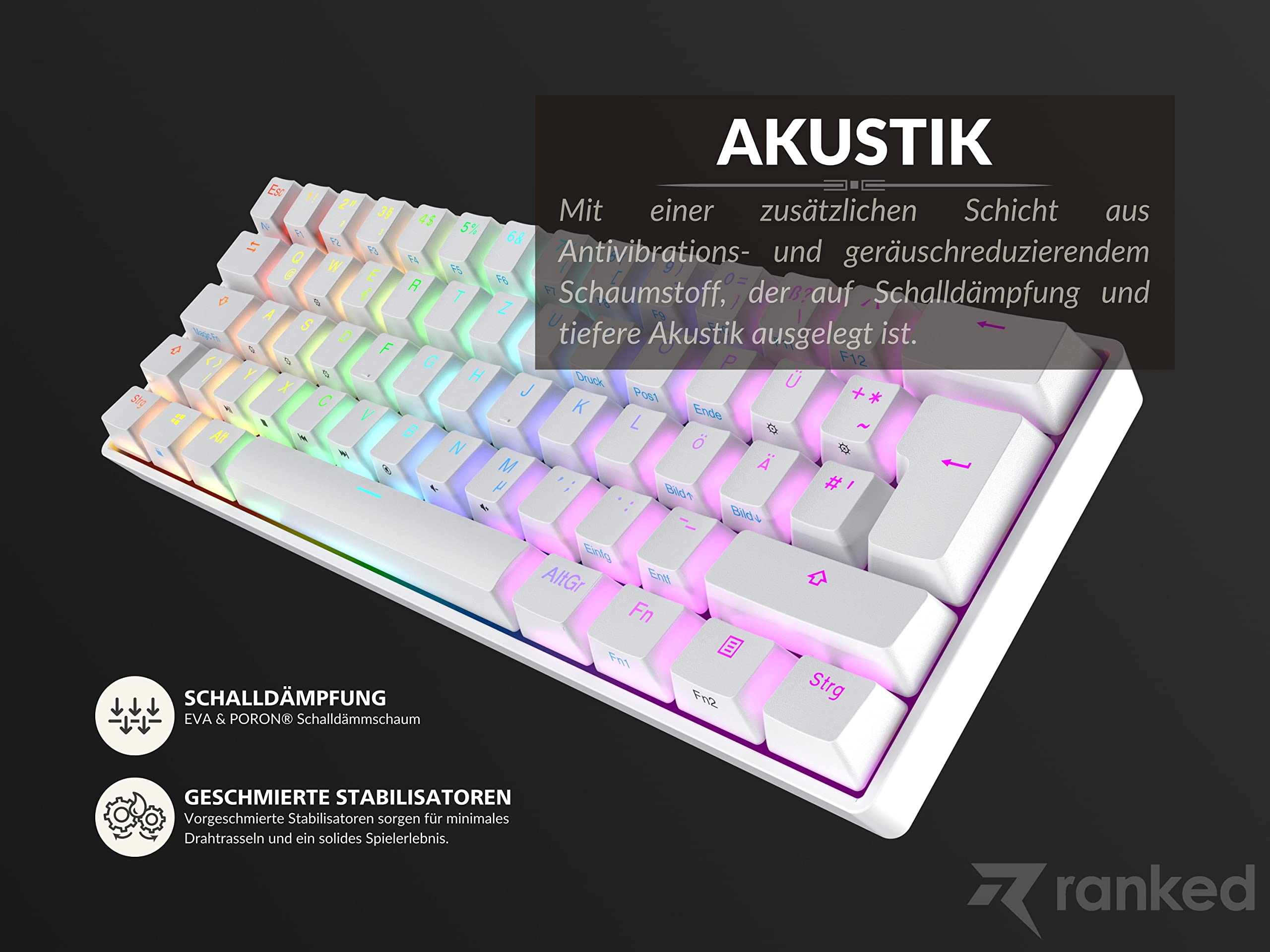 N60 Nova 60% Mechanical Gaming Keyboard - Hot-Swappable, 62 Programmable Keys, RGB Backlit - Compatible with PC & Mac (ISO DE QWERTZ, White, Gateron Red Switches) - Perfect for Esports, Office Work & Typing Enthusiasts