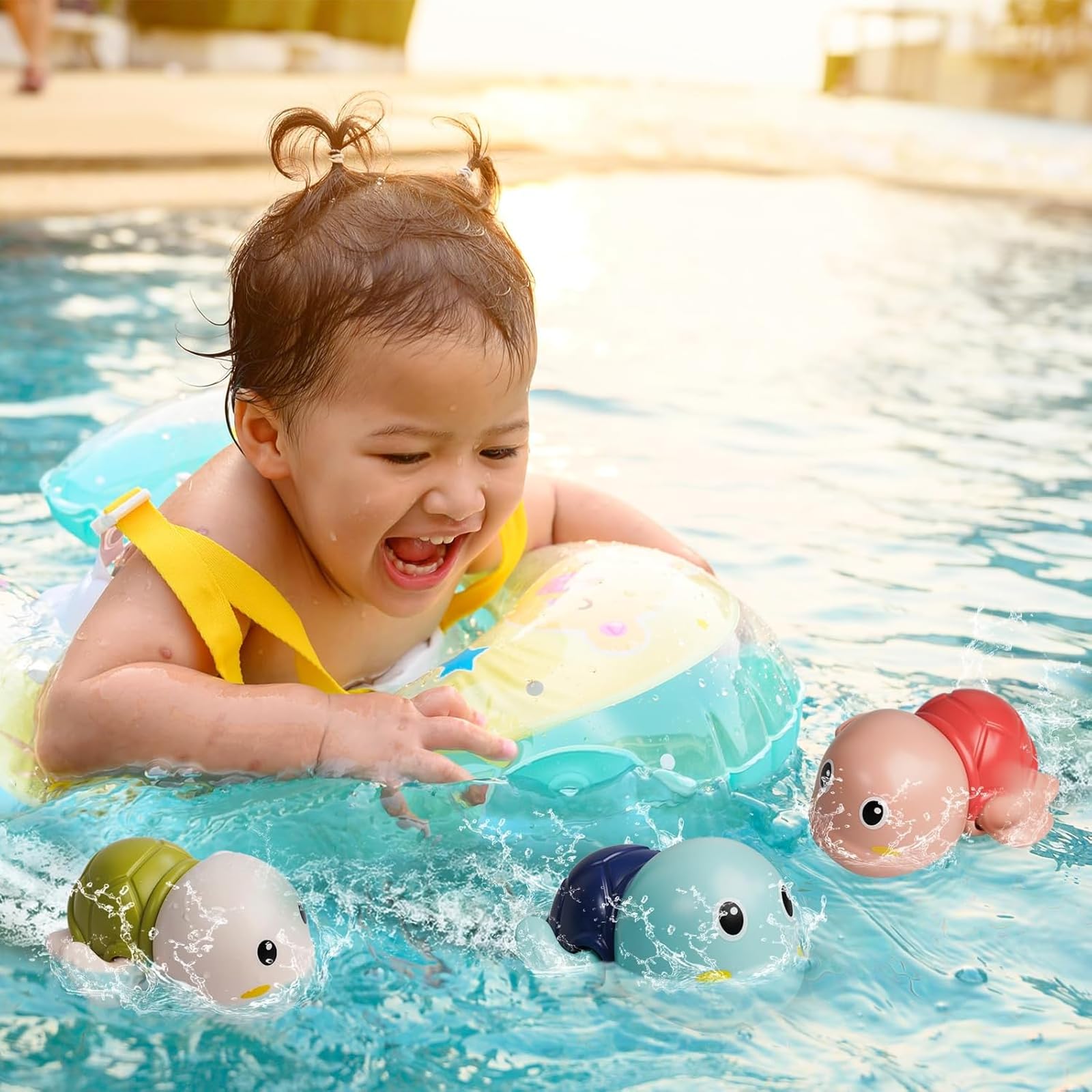 3Pcs Turtle Water Toys for Kids - Fun Shower & Bath Toys for Toddlers 3-5 Years Old, Cute Cartoon Swimming Turtle & Elephant Bathtub Toys - Perfect for Bath Time Play, Pool Parties & Sensory Water Play