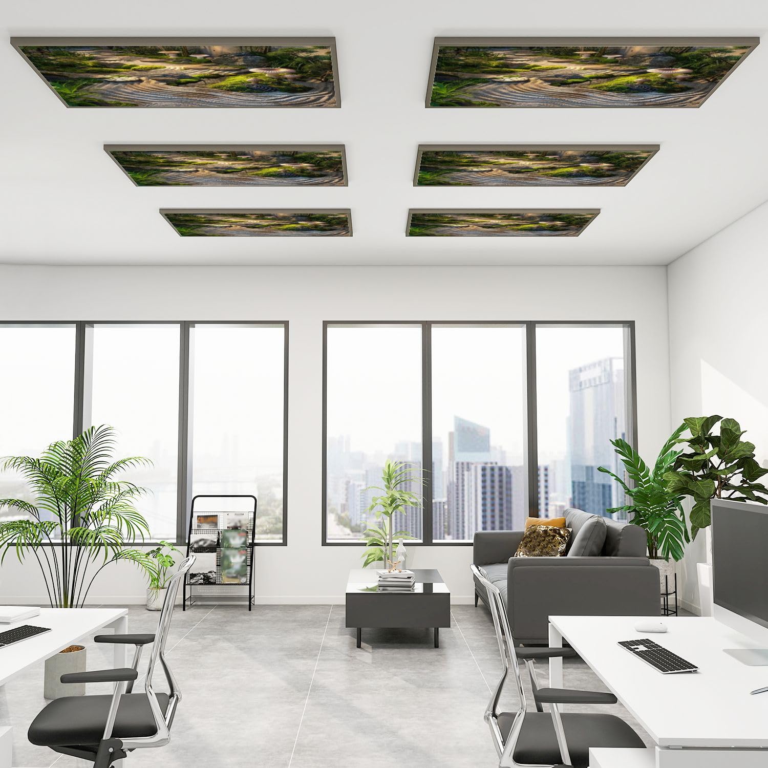 6 Pack Fluorescent Light Covers - Serene Retro Mushroom Zen Garden Stone Design with Raked Sand Pattern - Magnetic 2x4 ft Ceiling Light Panels for Classroom, Office & Home Decor - Create a Calming Atmosphere for Meditation Spaces, Waiting Rooms and Relaxation Areas