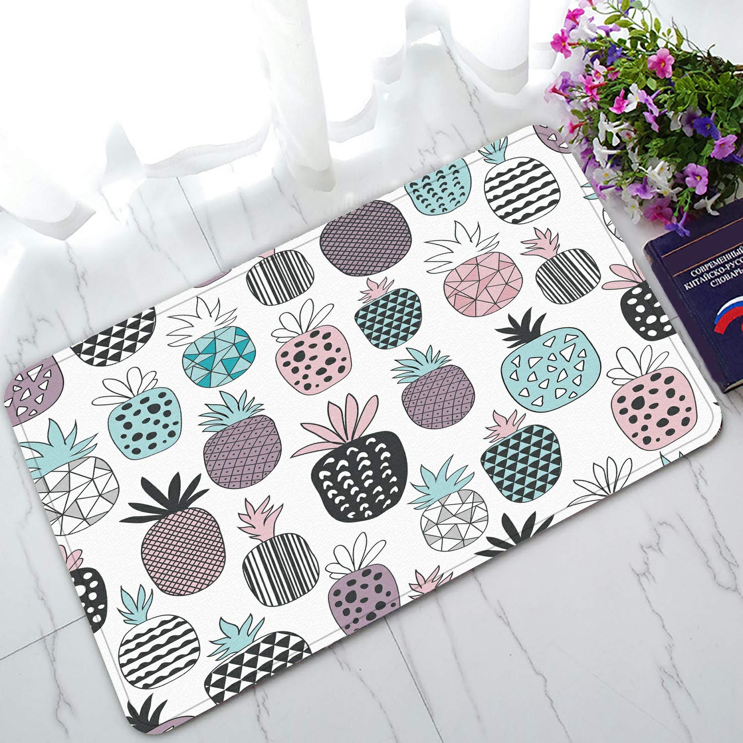 ECZJNT Pineapple Welcome Doormat - Non-Slip Bath & Entrance Rug - 30x18 Inch Cozy Floor Mat for Home Decor - Perfect for Front Door, Bathroom & Kitchen Use