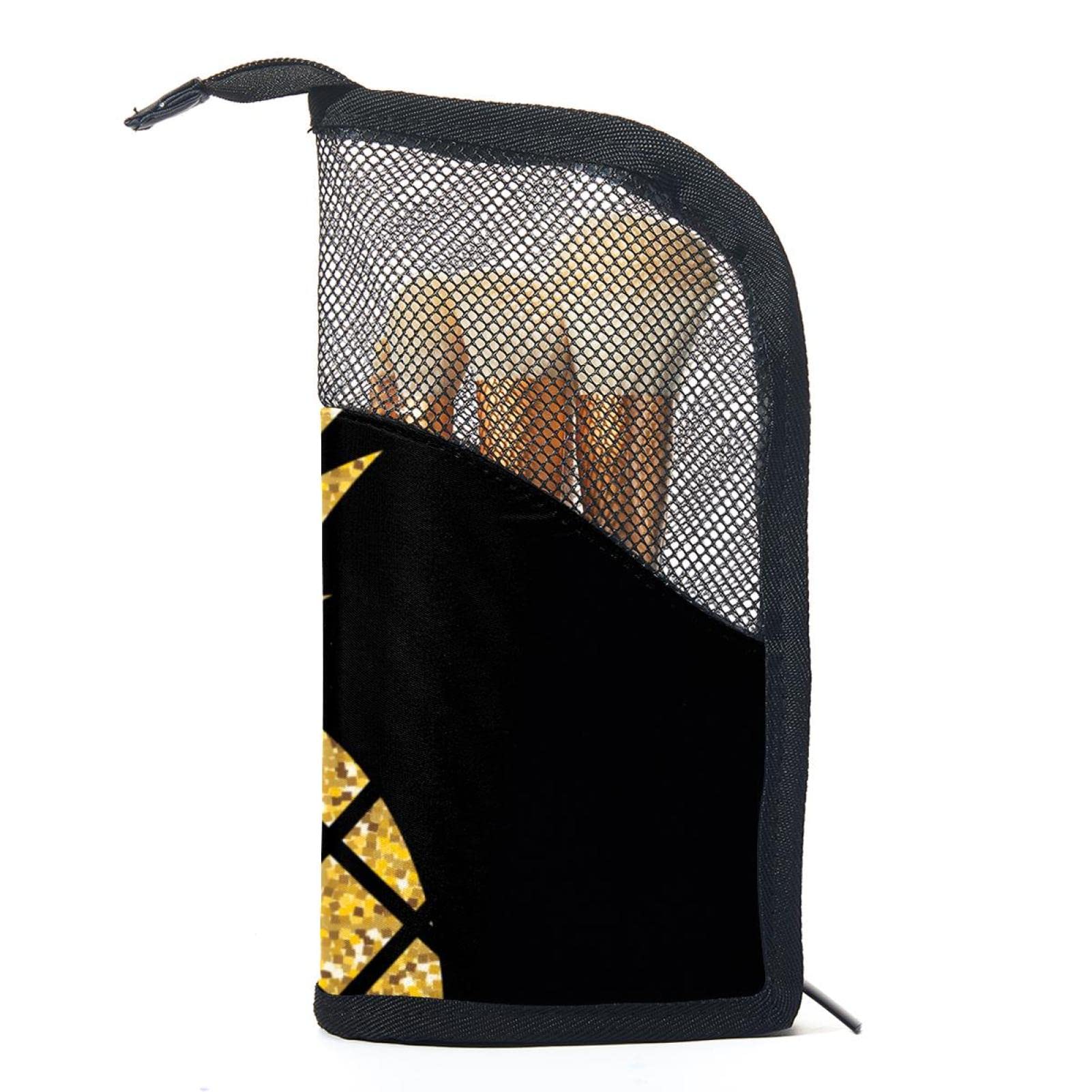 12-Piece Makeup Brush Organizer Bag with Portable Holder Case - Summer Gold Pineapple Design for Travel & Home Storage | Perfect Cosmetic Brush Set for Makeup Artists & Beauty Enthusiasts