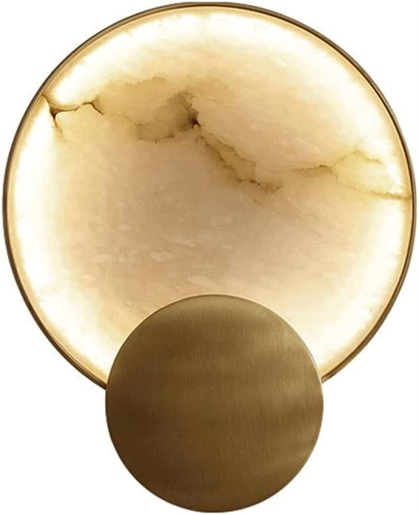 Modern LED Wall Sconce - Gold Round Wall Lamp with Brass Finish & Marble Shade - Indoor Decorative Lighting for Living Room, Bedroom, Bathroom, Hallway & Hotel - Energy Efficient Wall Mounted Fixture for Ambient & Task Lighting