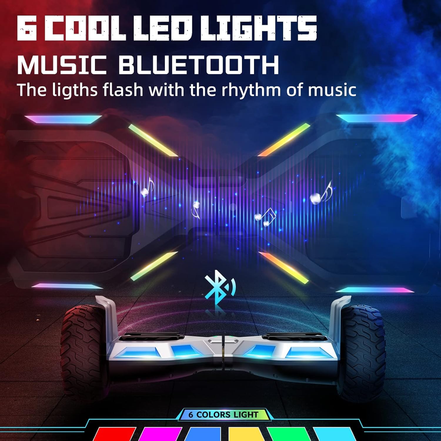 SISIGAD Hoverboard with Seat Attachment - 8.5'' Self Balancing Scooter Go Kart, Bluetooth & LED Lights (Silver+Black) - Perfect for Kids & Adults, Indoor & Outdoor Riding Fun