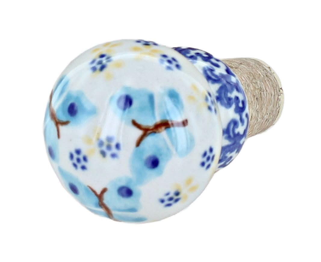 Hand-Painted Blue Rose Polish Pottery Wine Cork - Garden of Eden Design for Wine Bottles, Gift & Home Decor