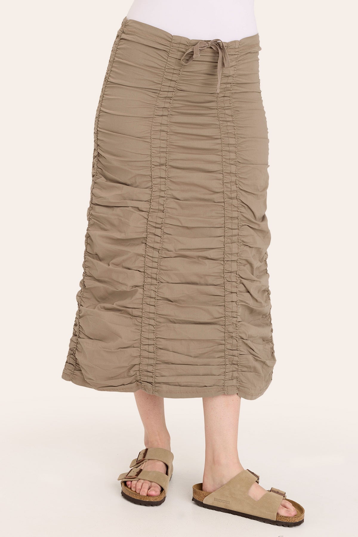 Double Shirred Panel Skirt - Women's High Waist Flowy Midi Skirt with Elastic Waistband | Perfect for Casual Wear, Office Outfits & Summer Dresses
