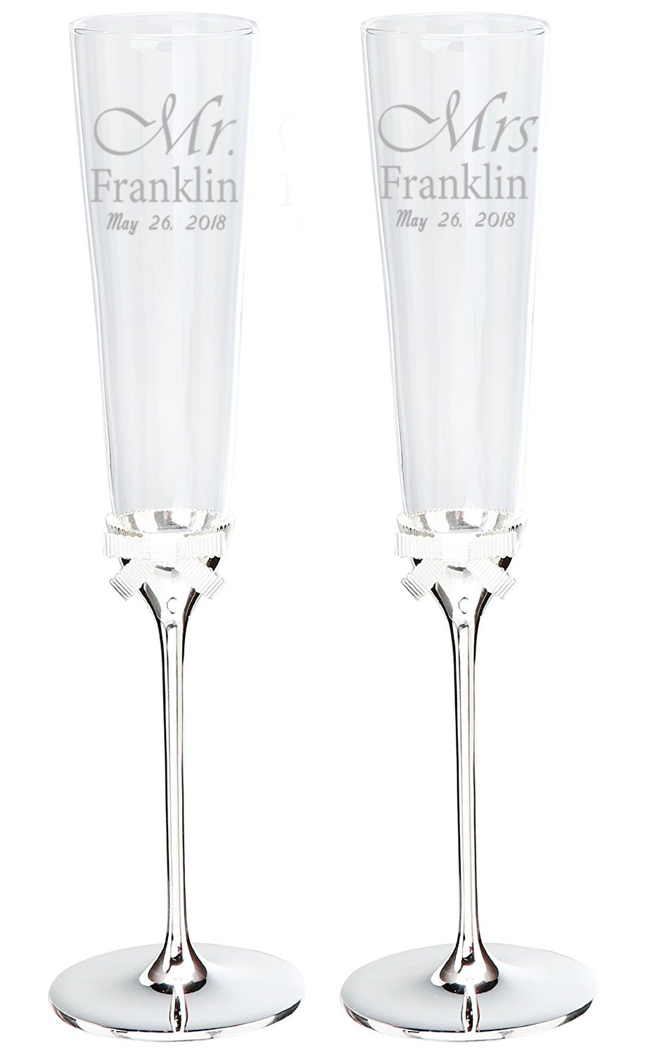 Personalized Kate Spade Bridal Grace Ave Wedding Champagne Flutes Set of 2 - Custom Engraved Toasting Glasses for Bride & Groom - Perfect for Wedding Receptions, Bridal Showers & Anniversary Gifts