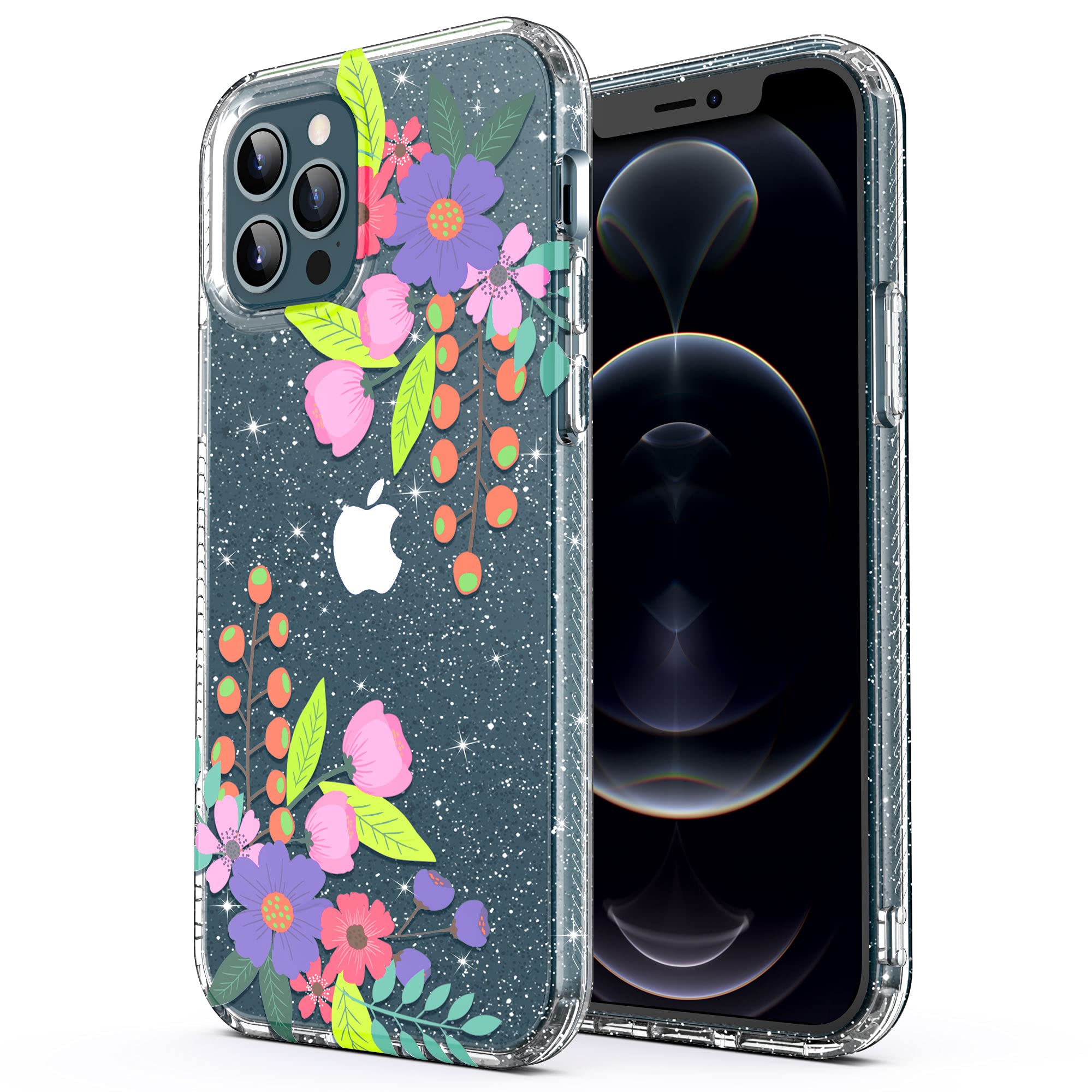 ULAK Glitter Flower iPhone 12 Pro Max Case 6.7 Inch - Sparkly Soft TPU Bumper Protective Cover for Women & Girls | Perfect for Everyday Use, Parties & Gift Giving