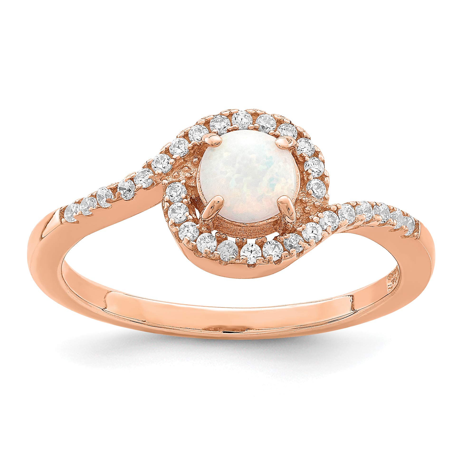 Sterling Silver Rose Gold Tone Created Opal & Cubic Zirconia Halo Ring for Women - Elegant Gift for Valentine's Day, Anniversary or Special Occasion